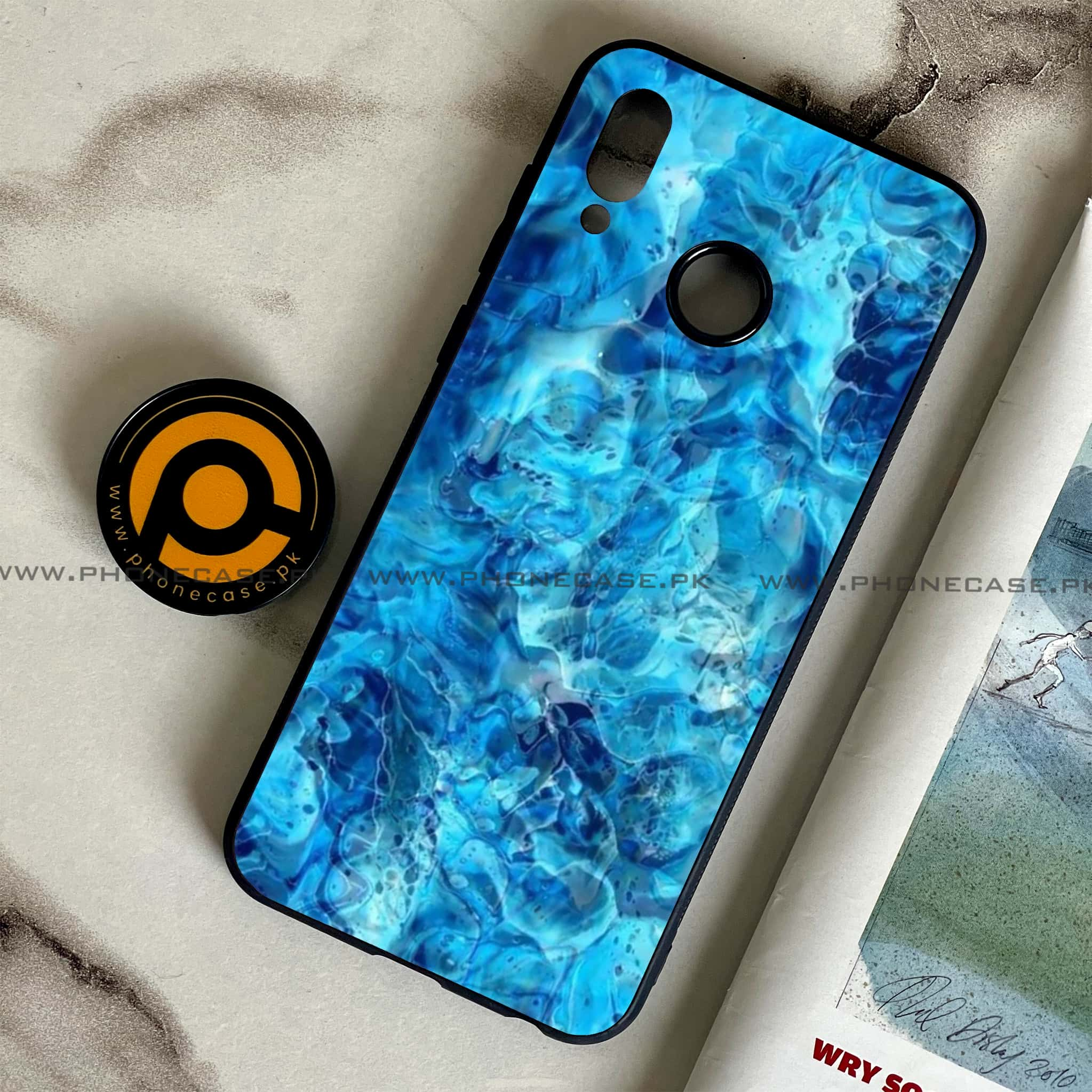 Huawei Honor Play - Blue Marble Series - Premium Printed Glass soft Bumper shock Proof Case