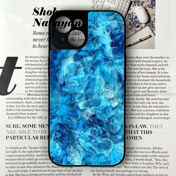 iPhone 14 - Blue Marble Design 6 - Premium Metal Printed soft Bumper shock Proof Case CS-30295