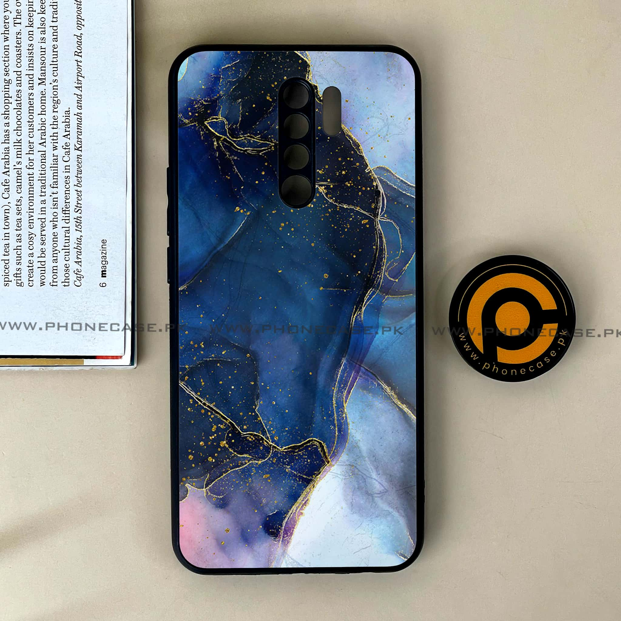 Xiaomi Redmi 9 - Blue Marble Series - Premium Printed Glass soft Bumper shock Proof Case