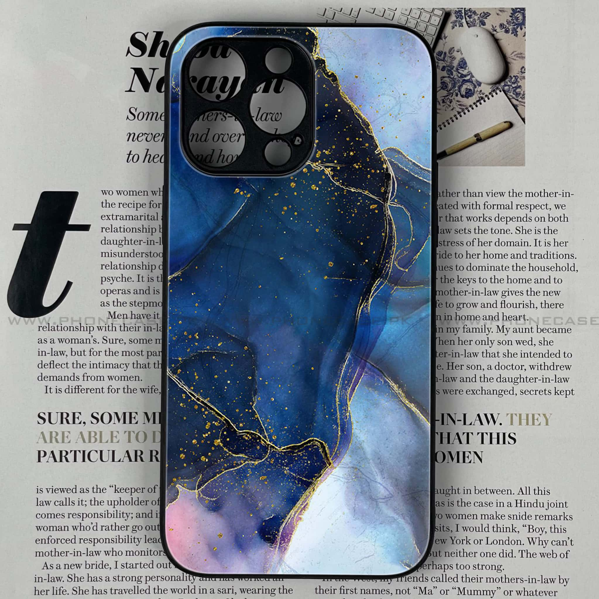 iPhone 15 Pro - Blue Marble Series - Premium Printed Glass soft Bumper shock Proof Case