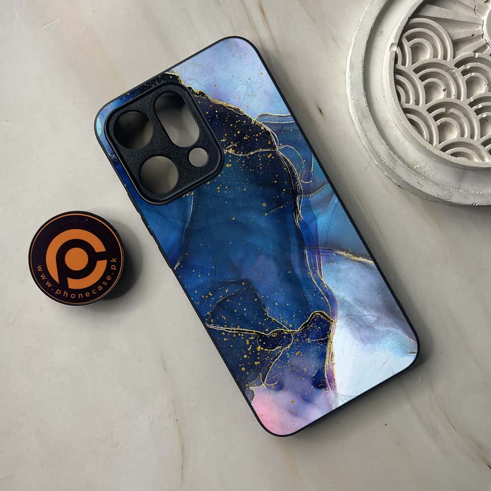 Oppo Reno 14 5G - Blue Marble Series - Premium Metal Printed soft Bumper shock Proof Case