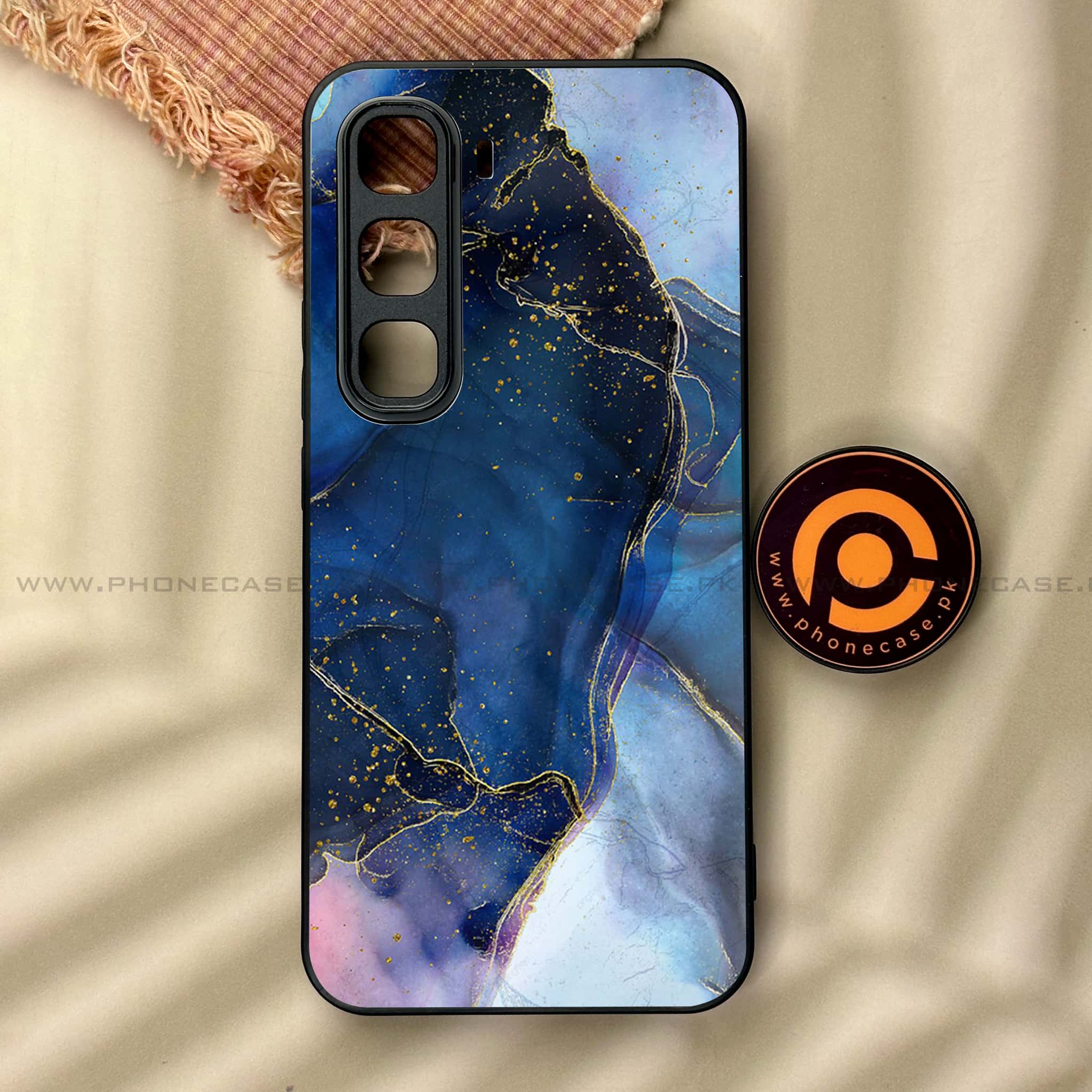 Infinix Hot 60 Pro - Blue Marble Series - Premium Metal Printed soft Bumper shock Proof Case