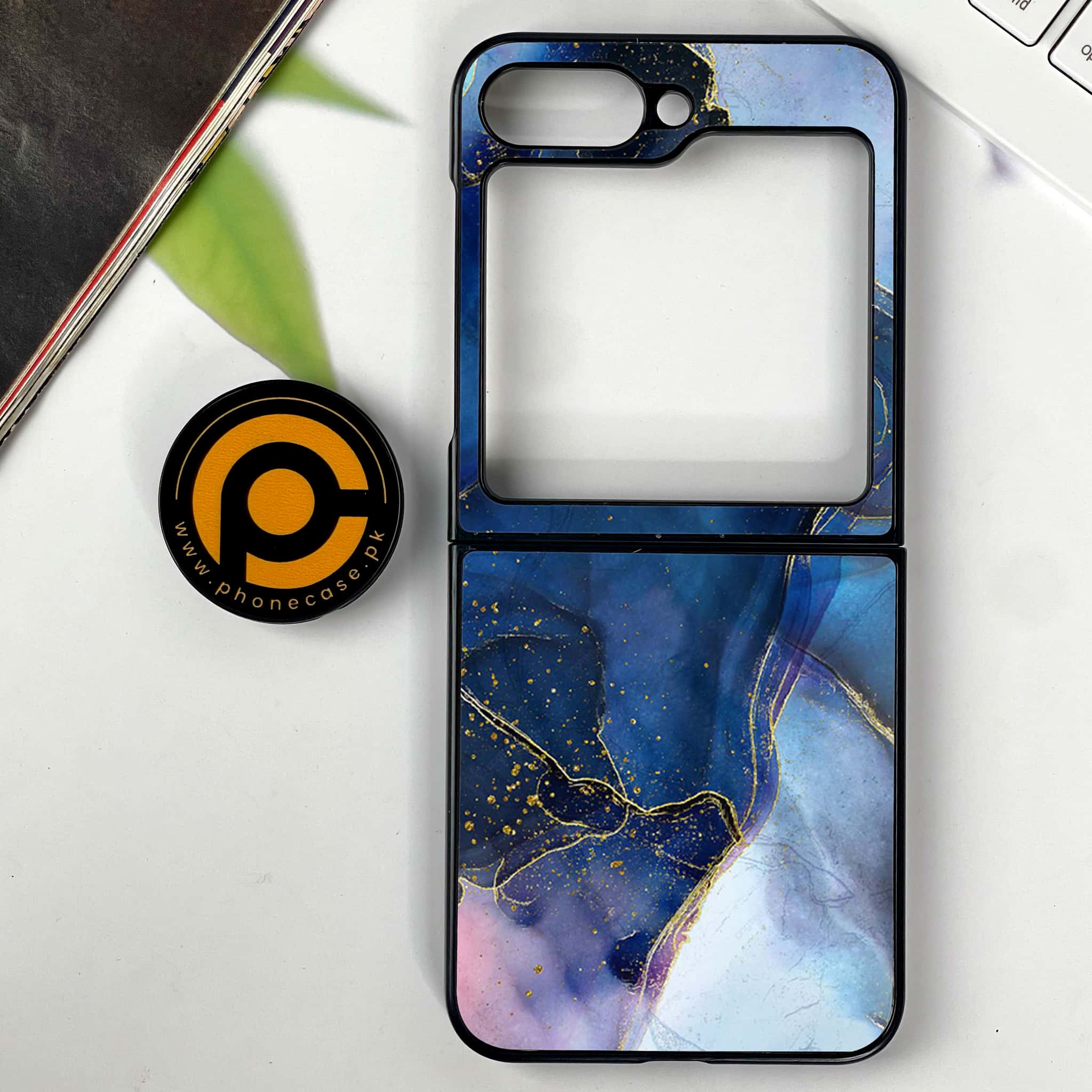 Galaxy Z Flip 7 - Blue Marble Series - Premium Metal Printed soft Bumper shock Proof Case