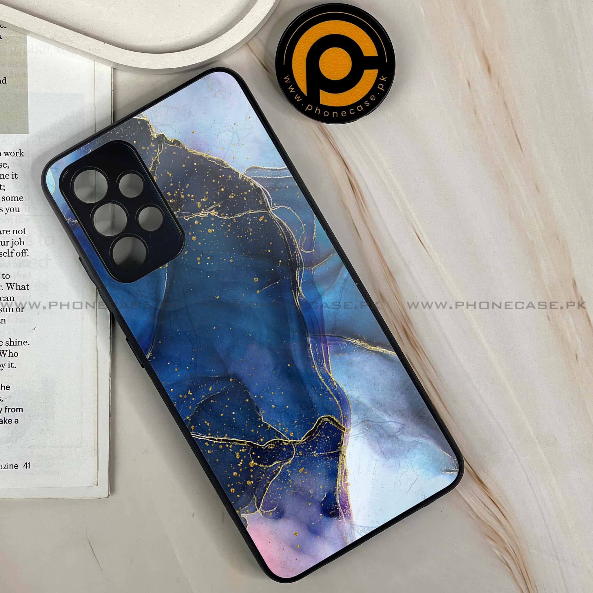 Samsung Galaxy A13 - Blue Marble Series - Premium Printed Glass soft Bumper shock Proof Case