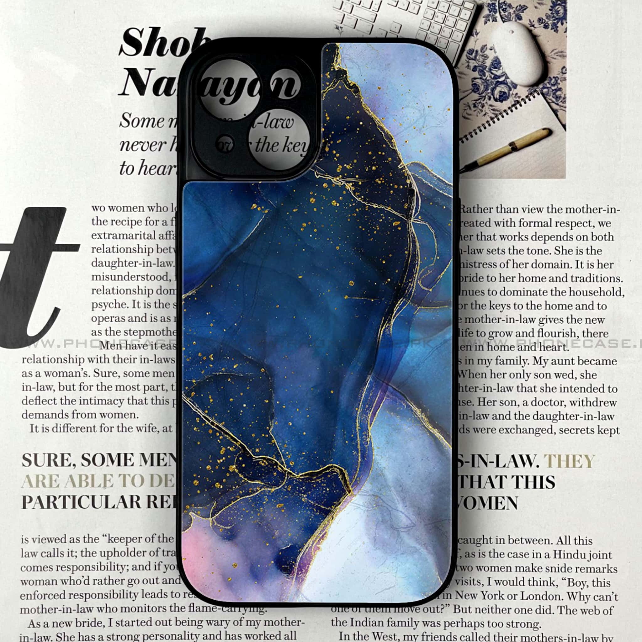 iPhone 15 - Blue Marble Series - Premium Printed Glass soft Bumper shock Proof Case