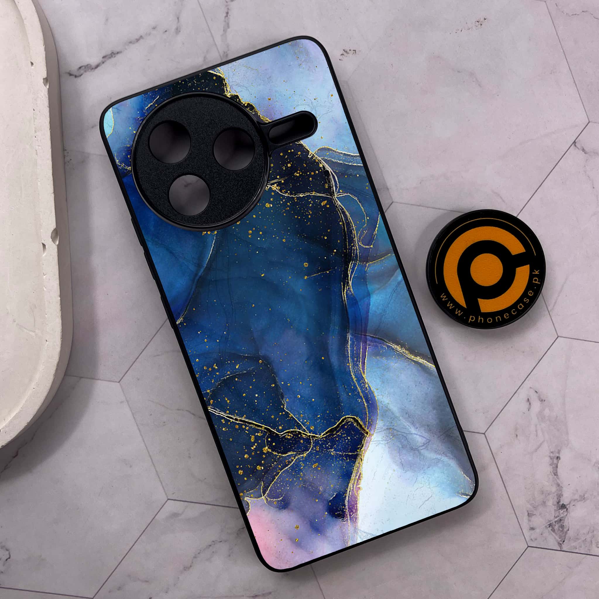Xiaomi Poco F7 Pro 5G - Blue Marble Series - Premium Metal Printed soft Bumper shock Proof Case