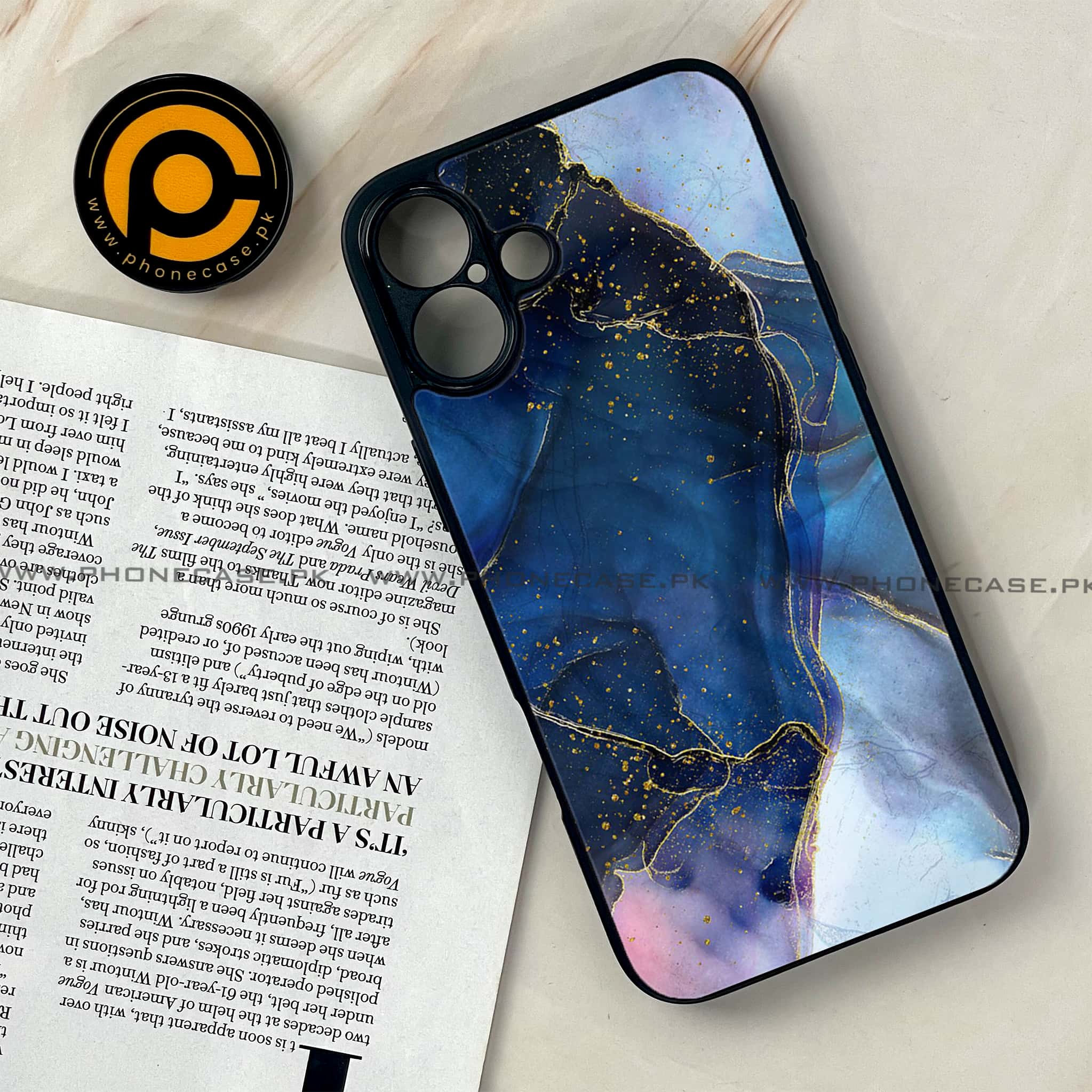 iPhone 16 Plus -  Blue Marble Series - Premium Metal Printed soft Bumper shock Proof Case