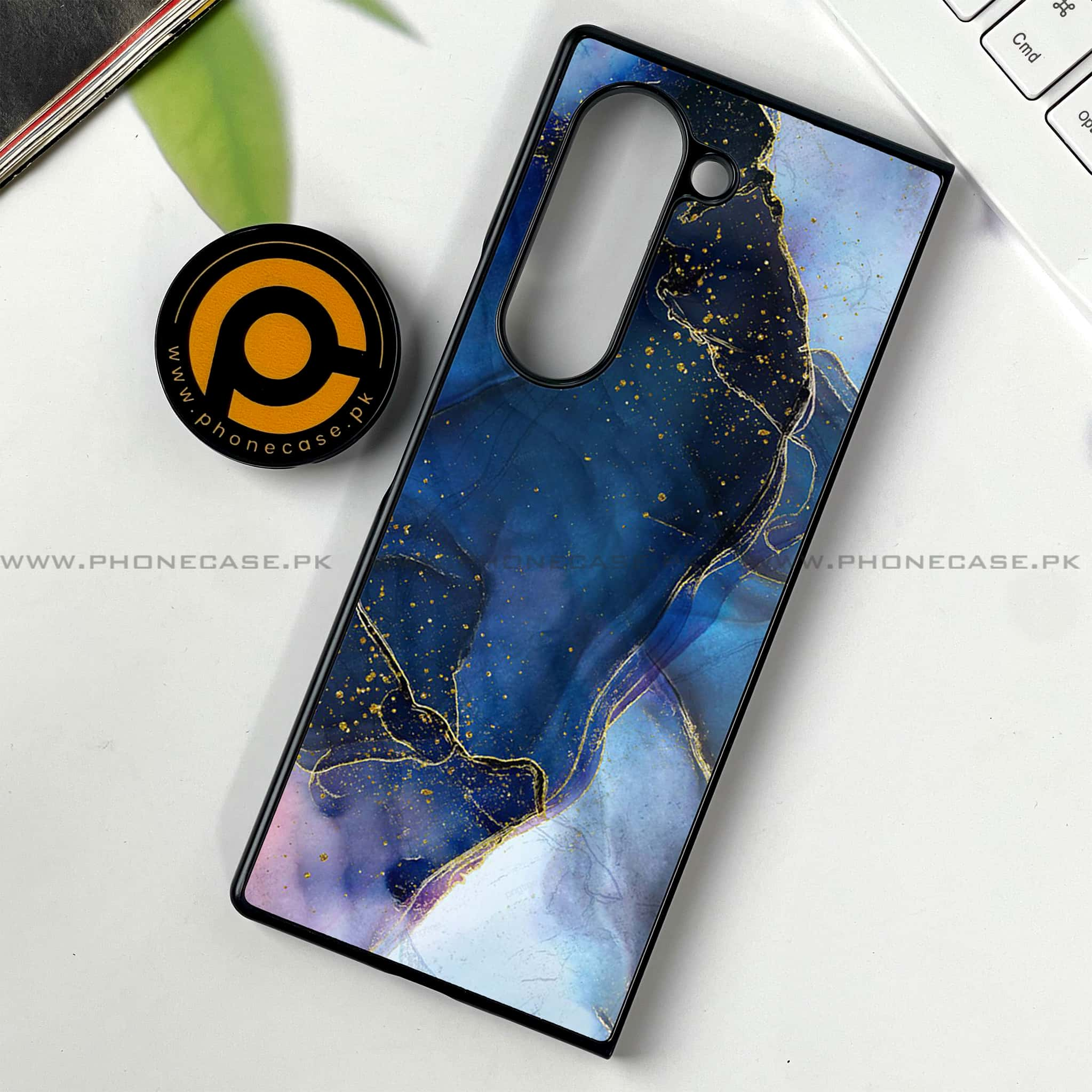 Samsung Galaxy Z Fold 6 - Blue Marble Series - Premium Printed Metal soft Bumper shock Proof Case