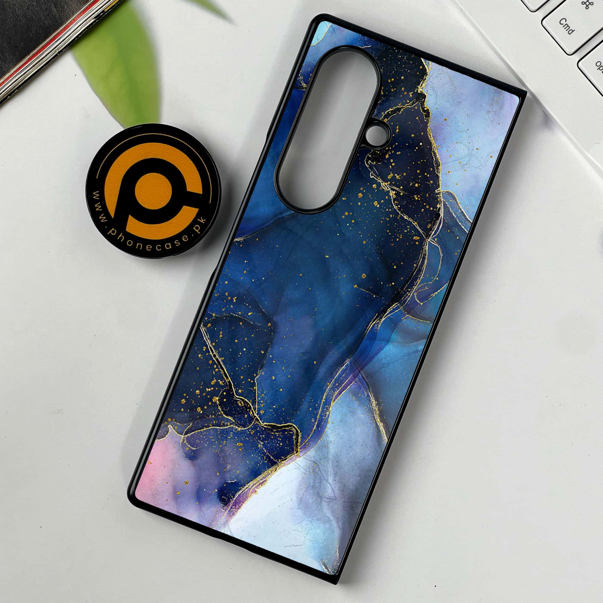 Samsung Galaxy Z Fold 7 - Blue Marble Series - Premium Metal Printed soft Bumper shock Proof Case