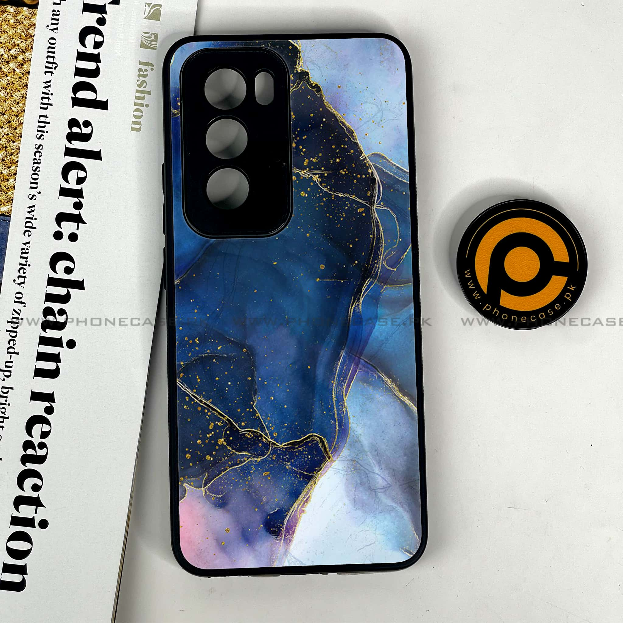 Oppo Reno 12 5G - Blue Marble Series - Premium Printed Glass soft Bumper shock Proof Case