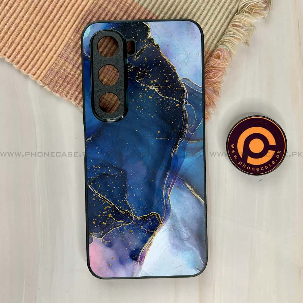 Infinix Hot 60i - Blue Marble Series - Premium Metal Printed soft Bumper shock Proof Case