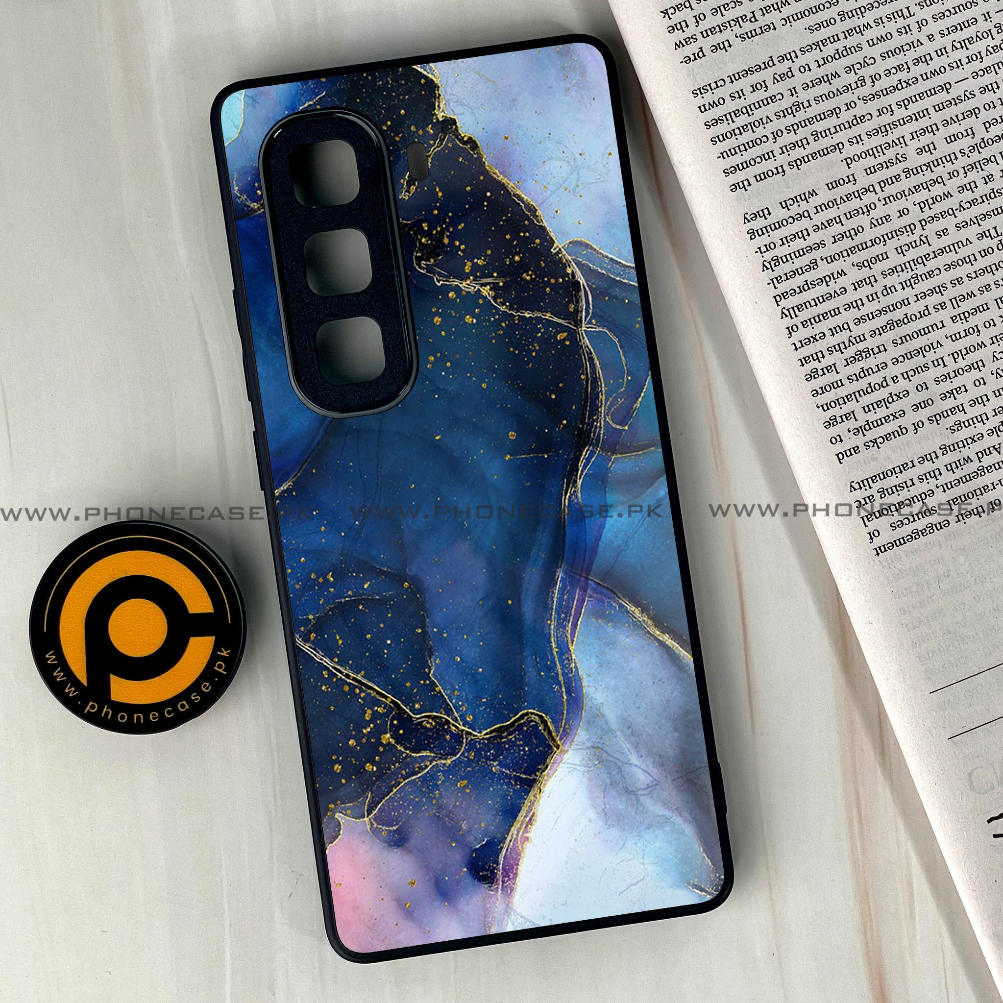 Infinix Hot 60 Pro Plus - Blue Marble Series - Premium Metal Printed soft Bumper shock Proof Case