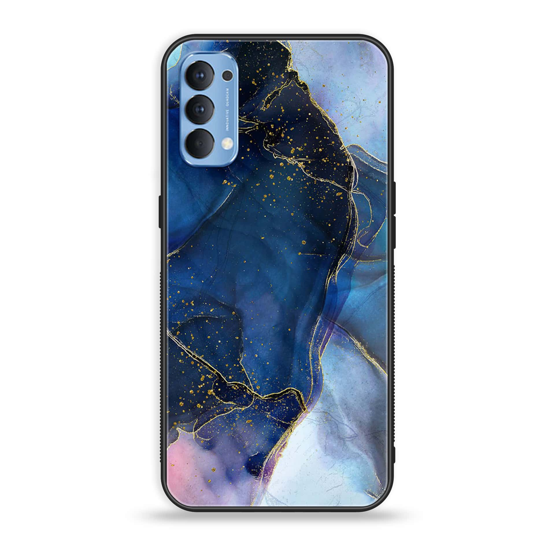 Oppo Reno 4 4G  - Blue Marble Series - Premium Printed Glass soft Bumper shock Proof Case