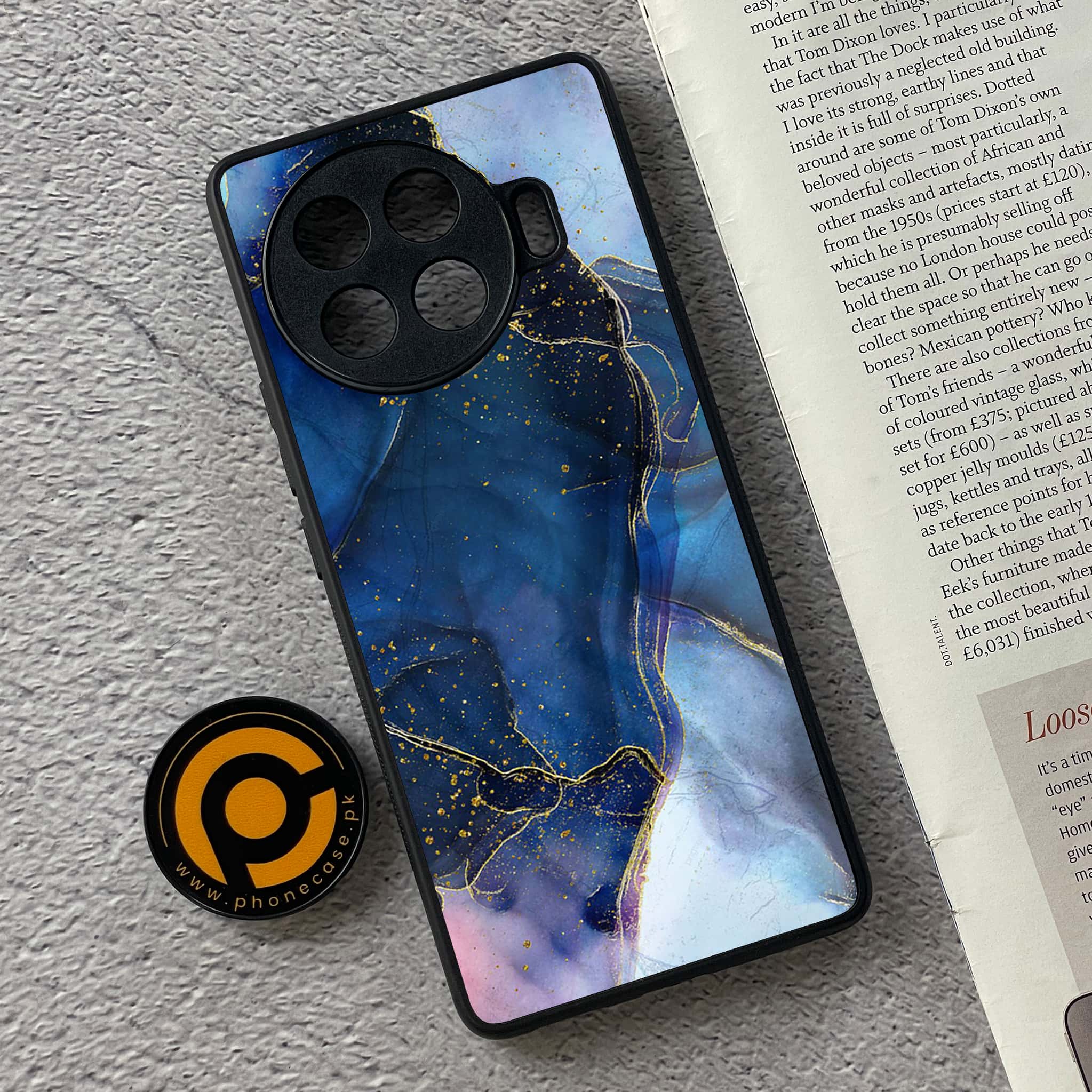 Tecno Spark 20 pro plus - Blue Marble Series - Premium Printed Glass soft Bumper shock Proof Case