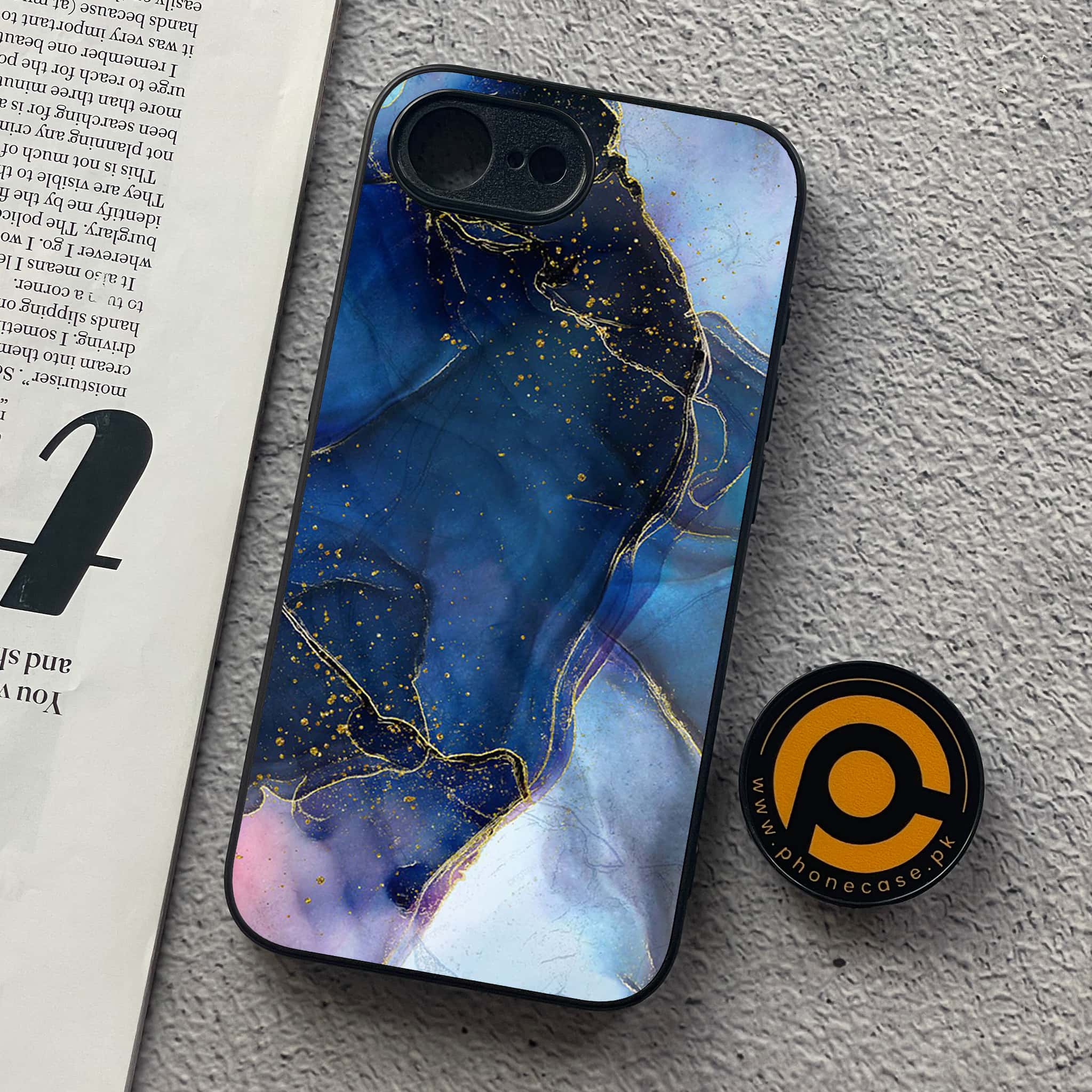 iPhone 16e - Blue Marble Series - Premium Metal  Printed soft Bumper shock Proof Case
