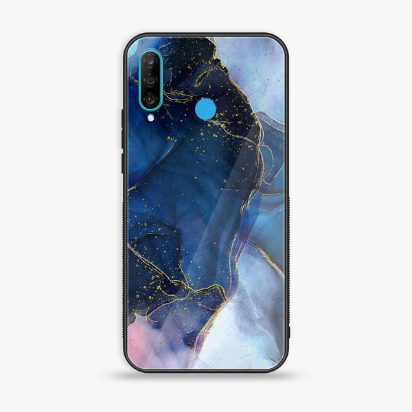 Huawei P30 lite - Blue Marble Design 7  - Premium Printed Glass soft Bumper shock Proof Case CS-38446