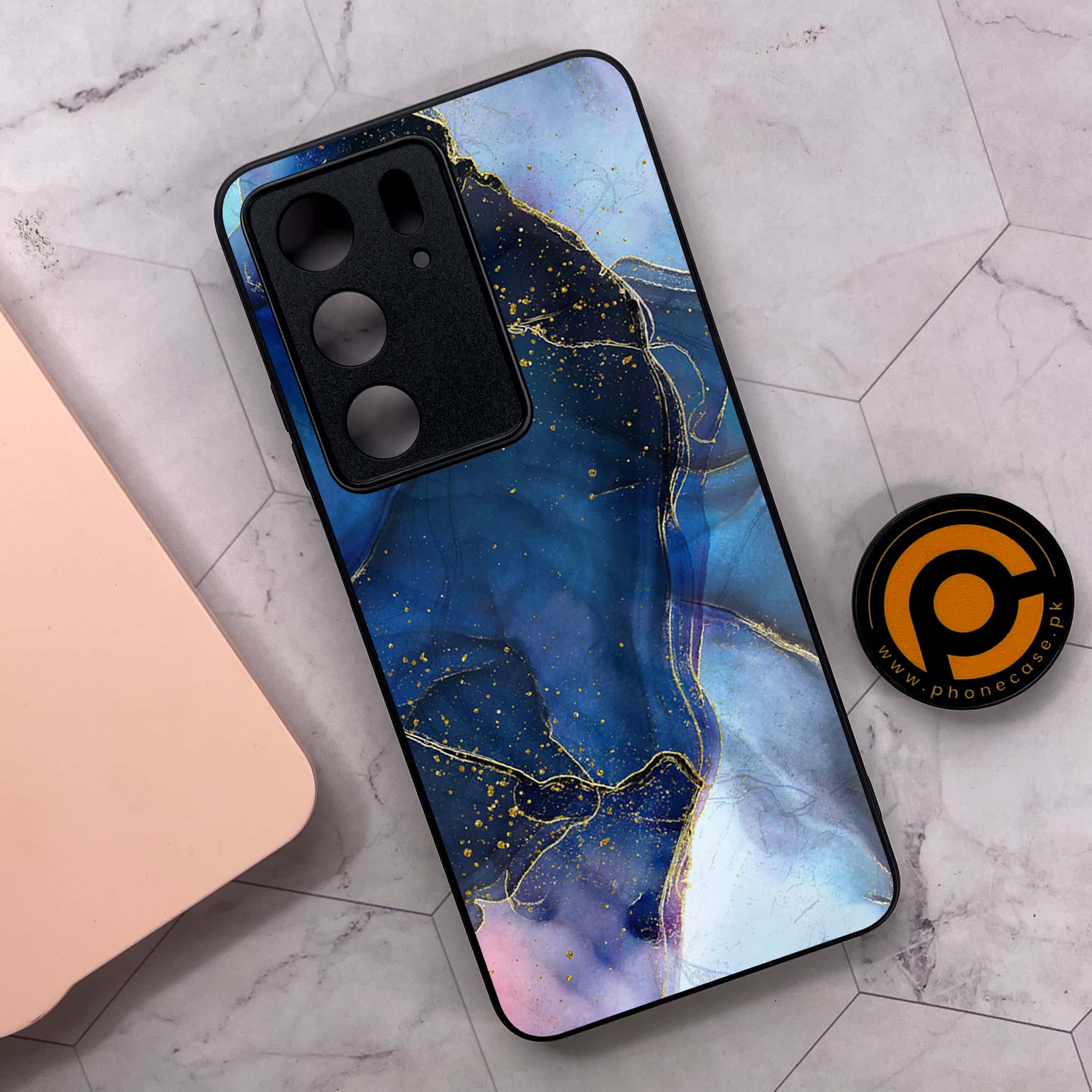 Realme C75x 4G - Blue Marble Series - Premium Metal Printed soft Bumper shock Proof Case