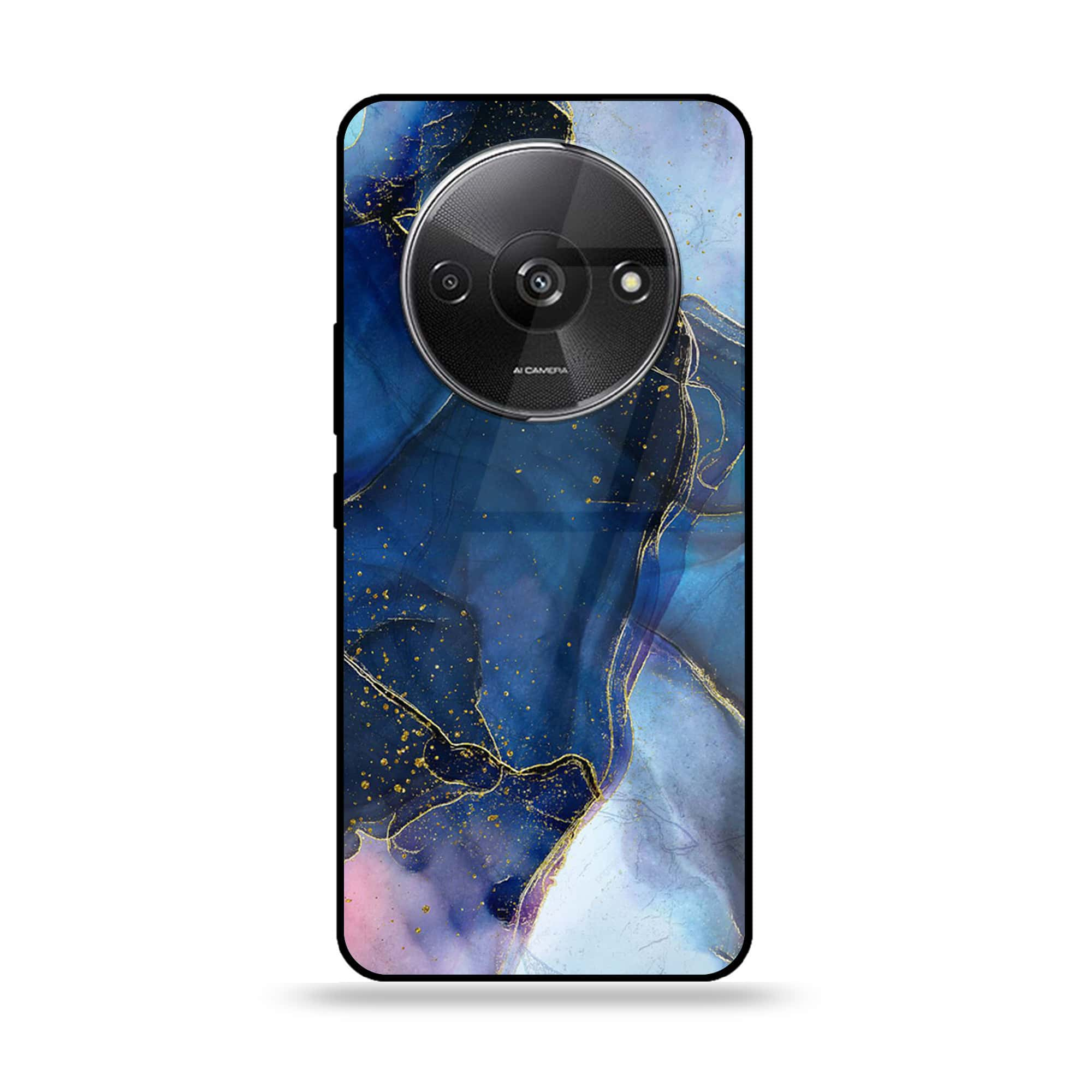 Xiaomi Redmi A3 - Blue Marble Series - Premium Printed Glass soft Bumper shock Proof Case