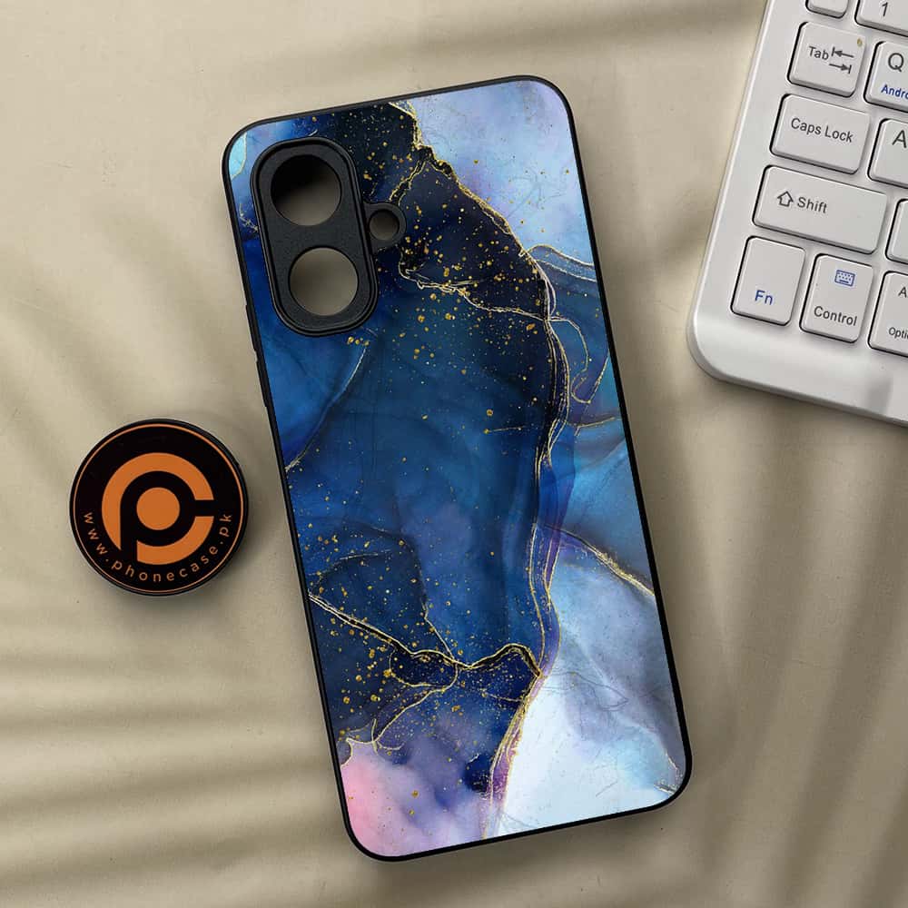 Tecno Spark Go 2 - Blue Marble Series - Premium Metal Printed soft Bumper Shock Proof Case