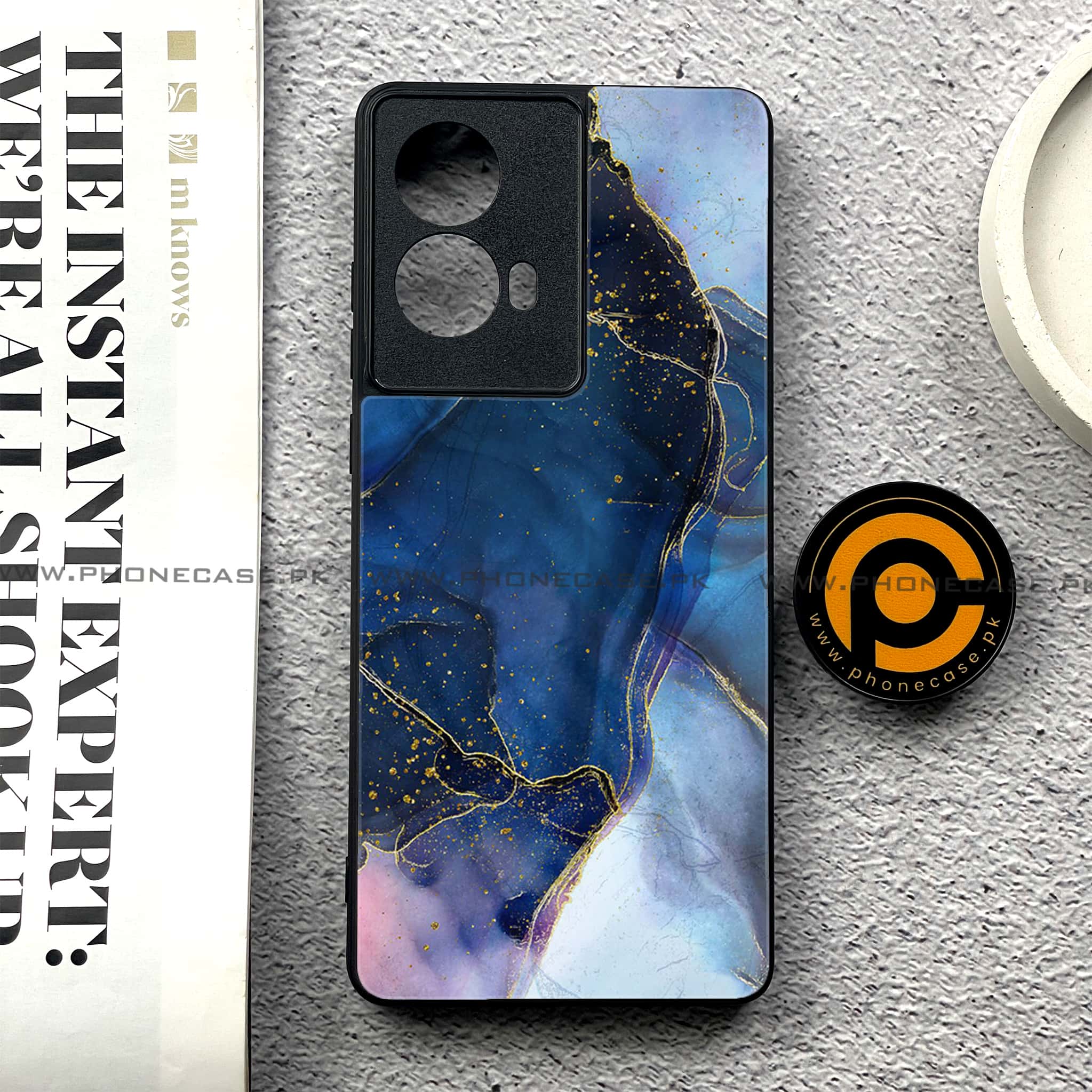 Moto G85 - Blue Marble Series - Premium Printed Glass soft Bumper shock Proof Case