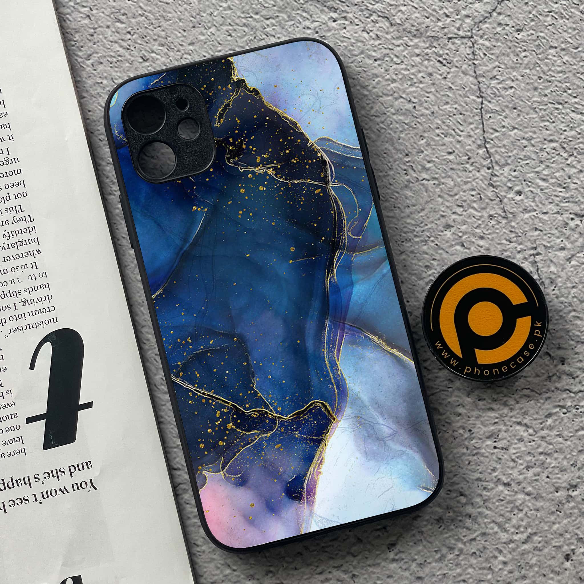iPhone 11 Blue Marble Series  Premium Printed Glass soft Bumper shock Proof Case