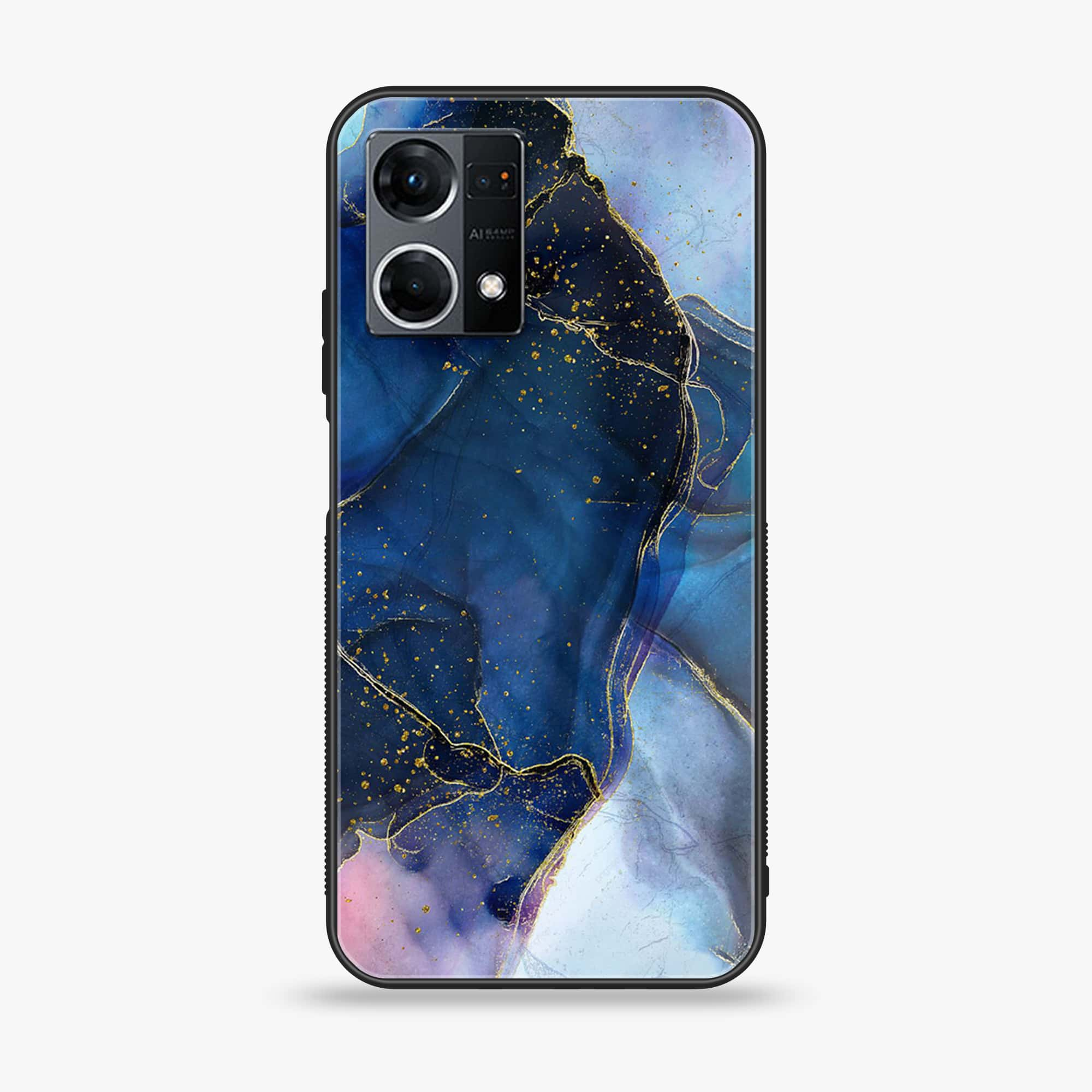 Oppo Reno 7 - Blue Marble Series - Premium Printed Glass soft Bumper shock Proof Case