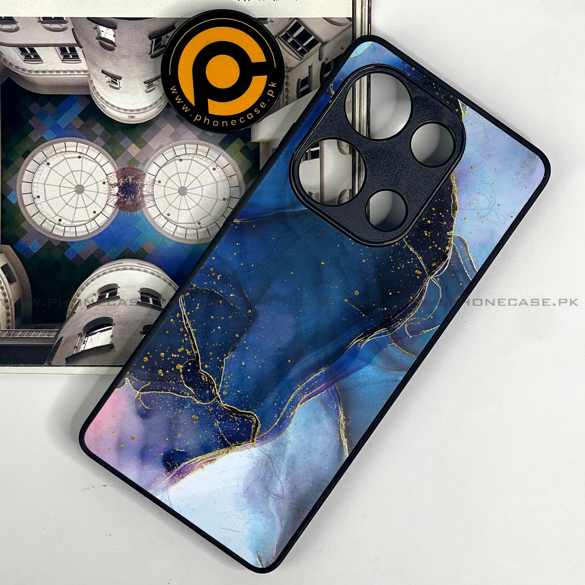 Redmi Note 13 Pro 4G - Blue Marble Series - Premium Metal Printed soft Bumper shock Proof Case