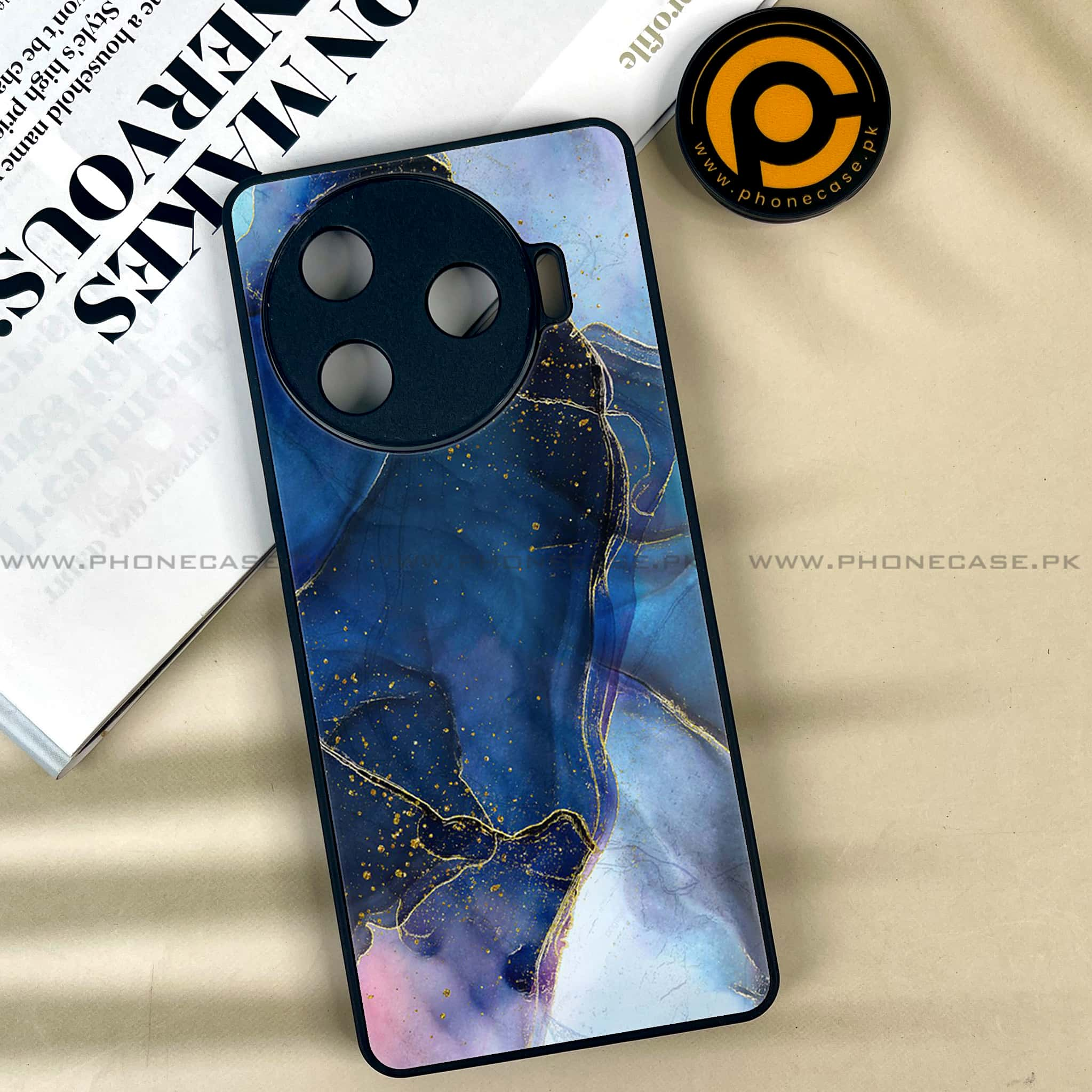 Tecno Camon 30 Pro - Blue Marble Series - Premium Printed Glass soft Bumper shock Proof Case