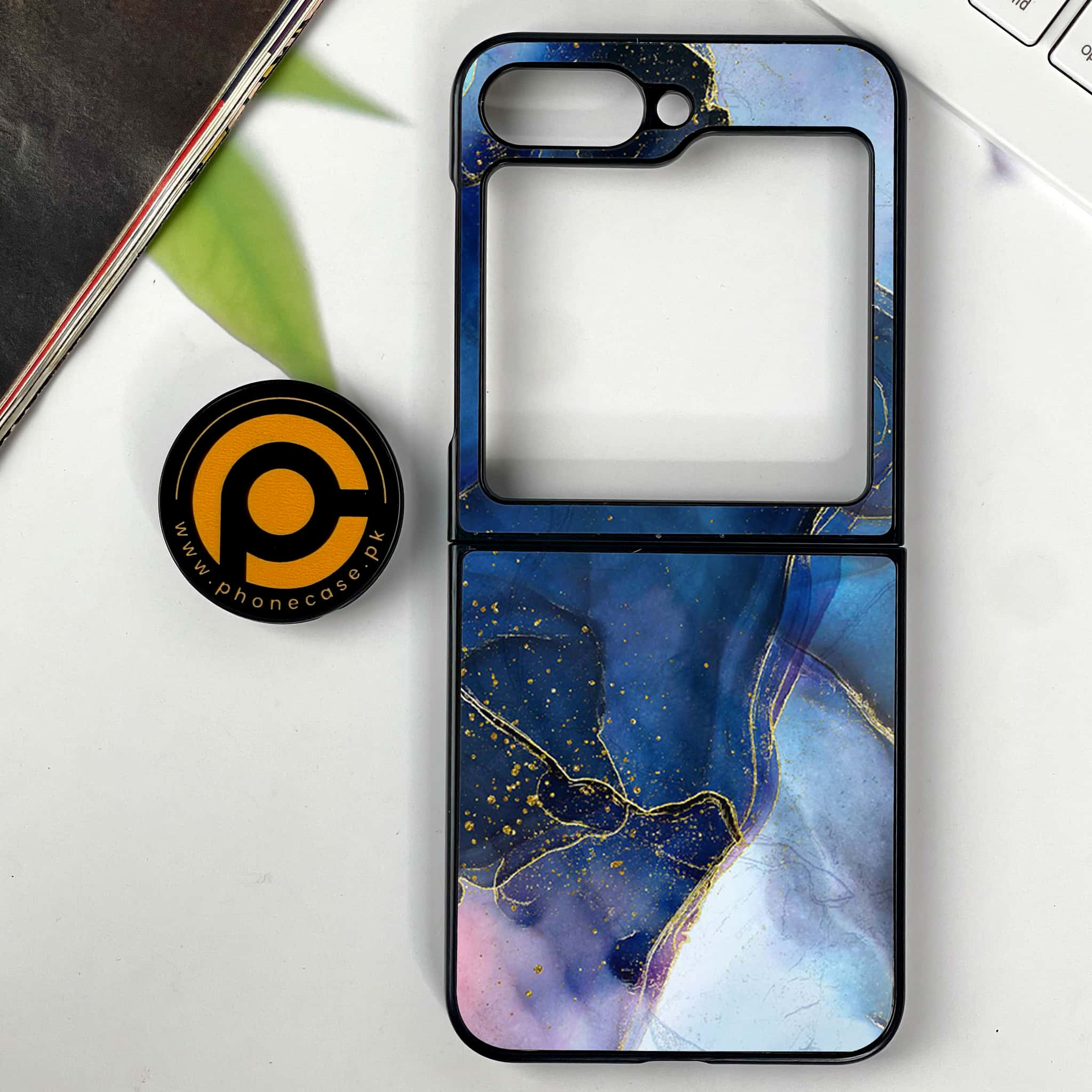 Galaxy Z Flip 6 - Blue Marble Series - Premium Printed Glass soft Bumper shock Proof Case