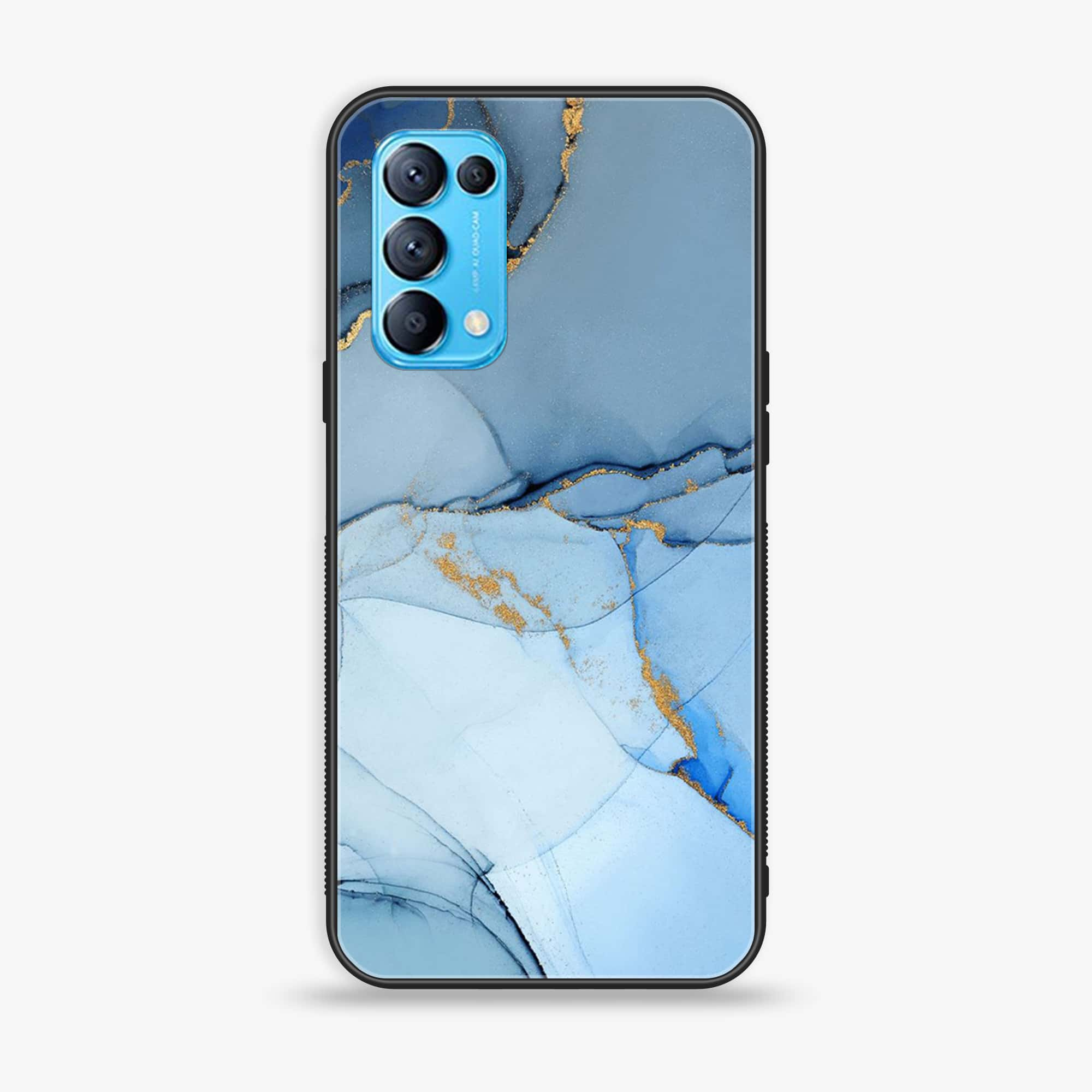 Oppo Reno 5 - Blue Marble Series - Premium Printed Glass soft Bumper shock Proof Case