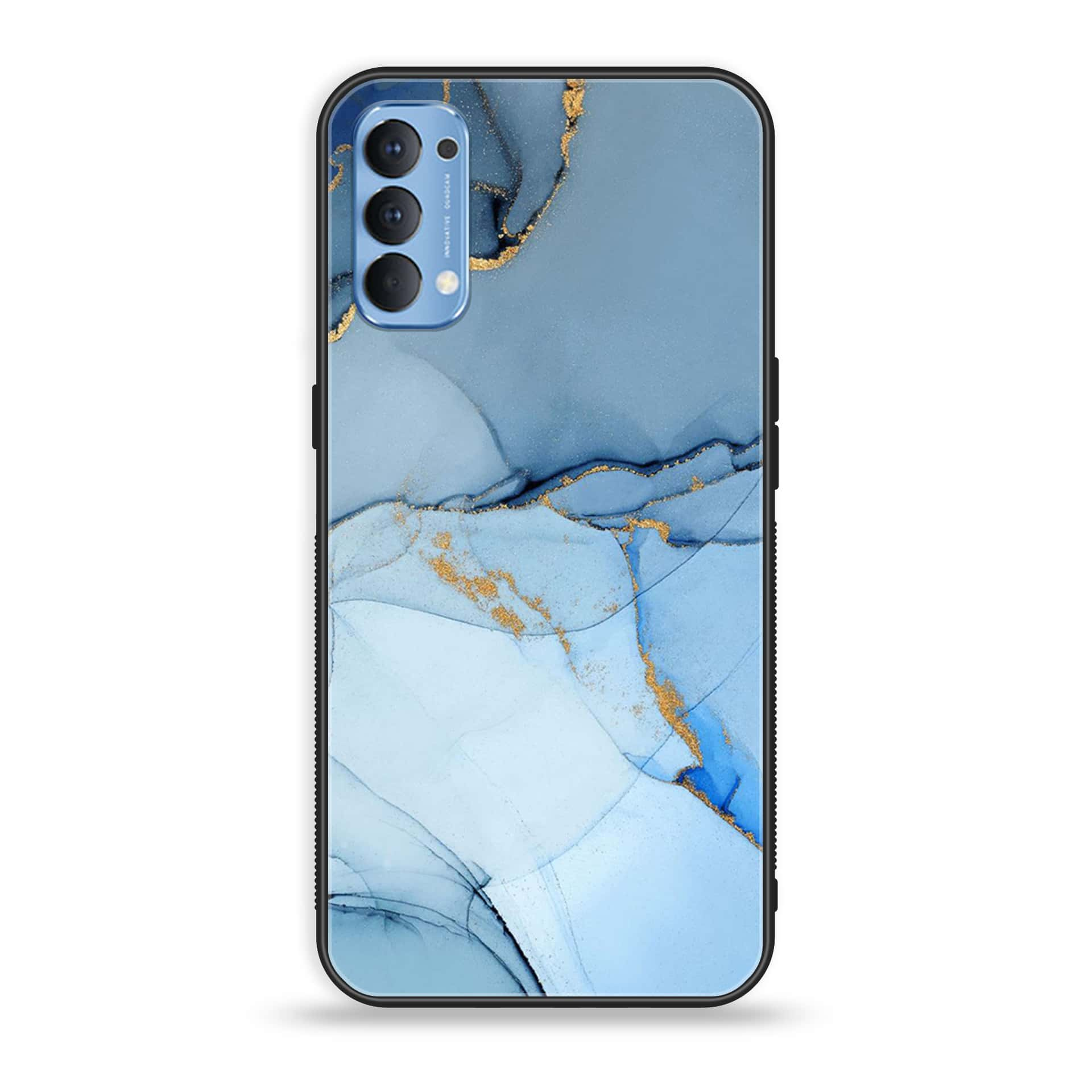 Oppo Reno 4 4G  - Blue Marble Series - Premium Printed Glass soft Bumper shock Proof Case