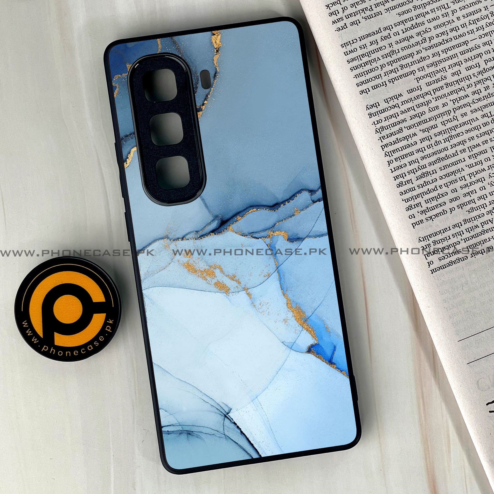 Infinix Hot 60 Pro Plus - Blue Marble Series - Premium Metal Printed soft Bumper shock Proof Case