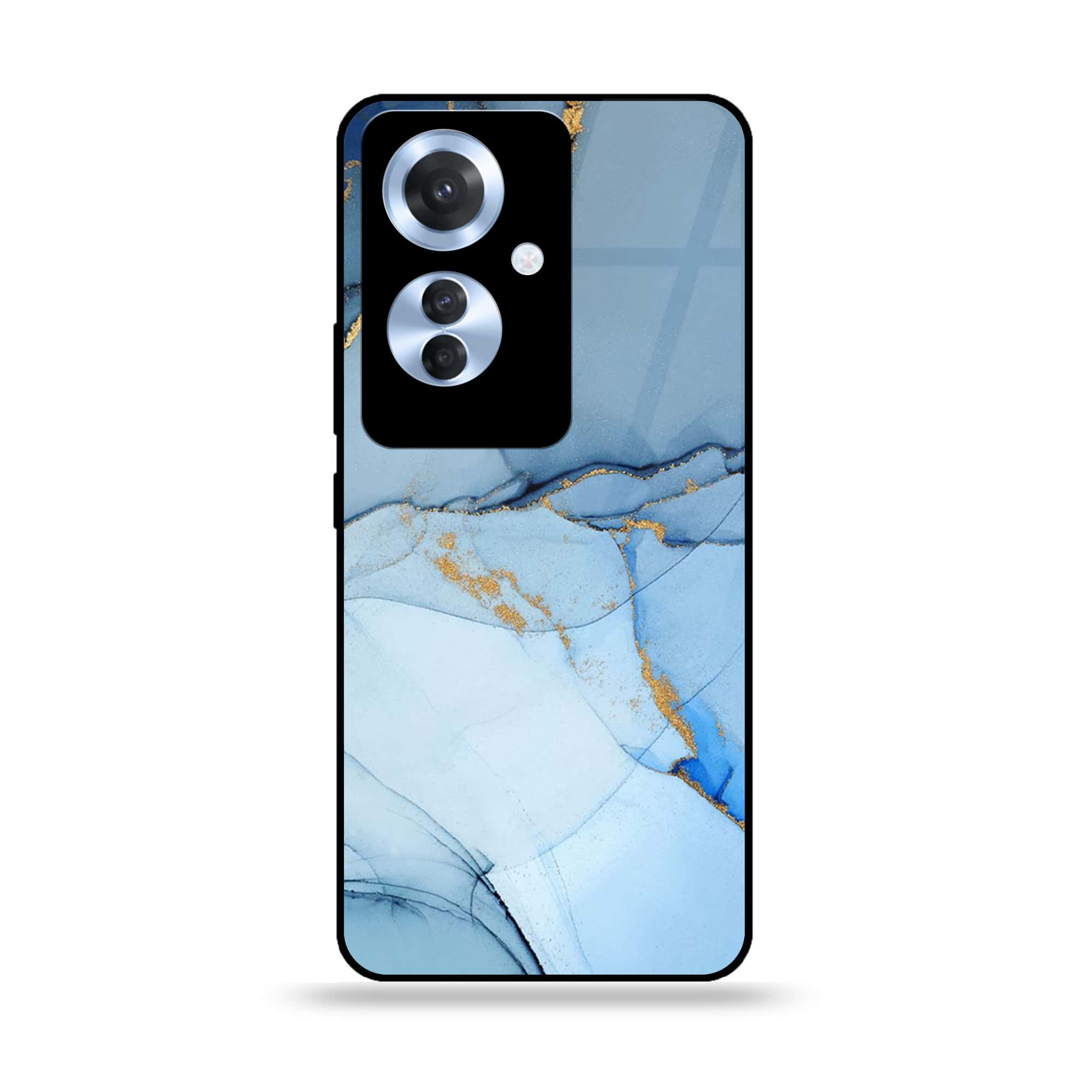 Oppo Reno 11F - Blue Marble Series - Premium Printed Glass soft Bumper shock Proof Case