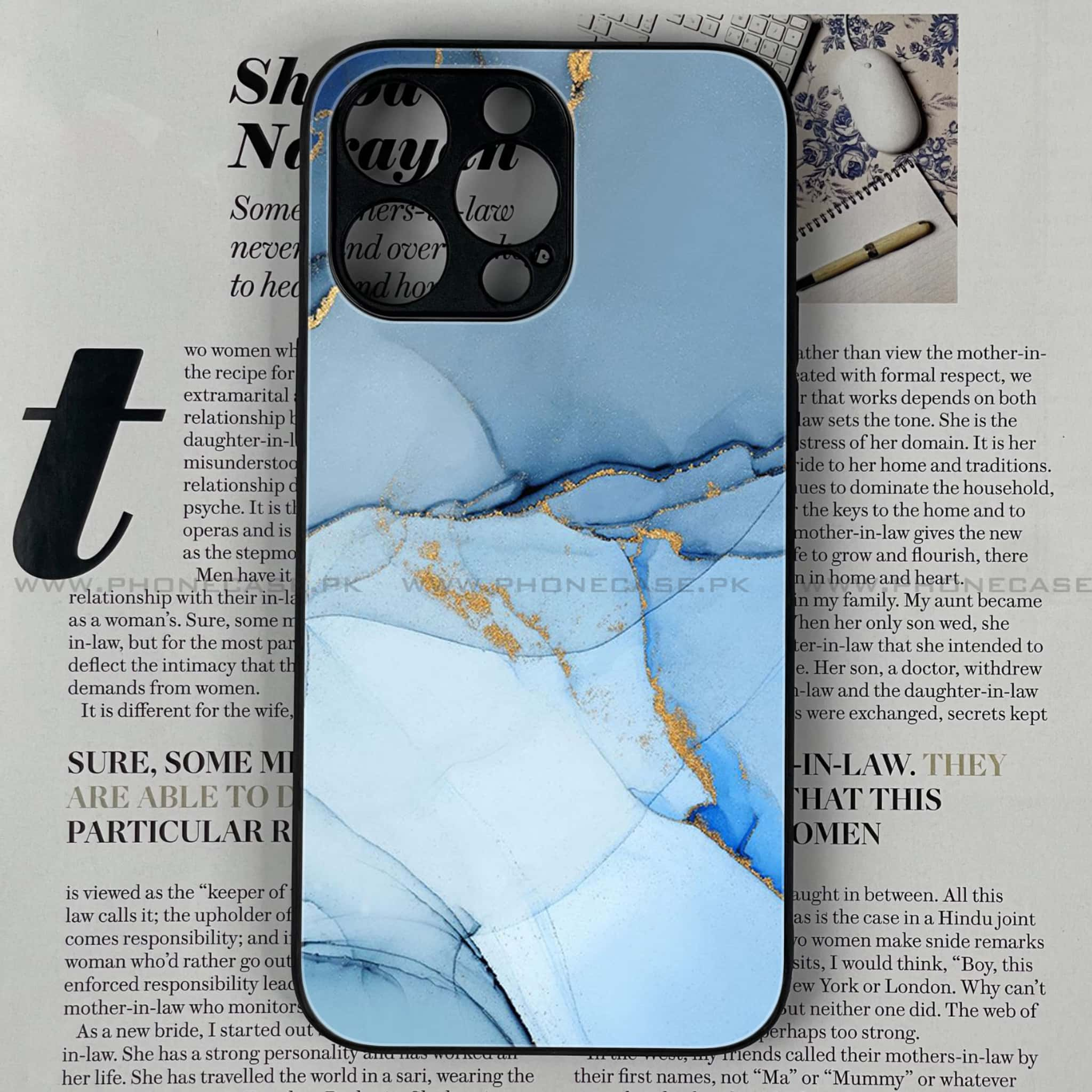 iPhone 15 Pro - Blue Marble Series - Premium Printed Glass soft Bumper shock Proof Case