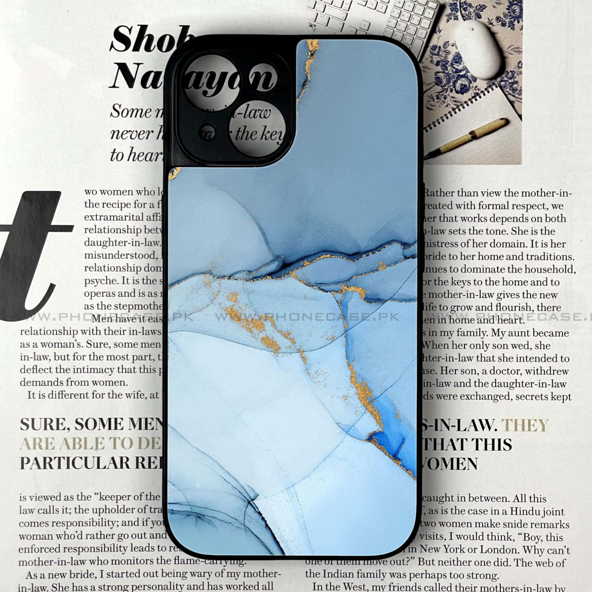 iPhone 14 - Blue Marble Series - Premium Printed Glass soft Bumper shock Proof Case