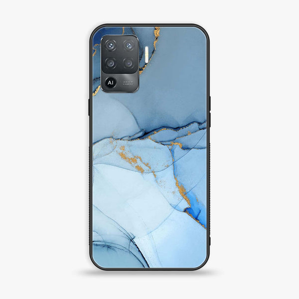 Oppo F19 Pro/ A94 - Blue Marble Design 8 - Premium Printed Glass soft Bumper shock Proof Case CS-15889