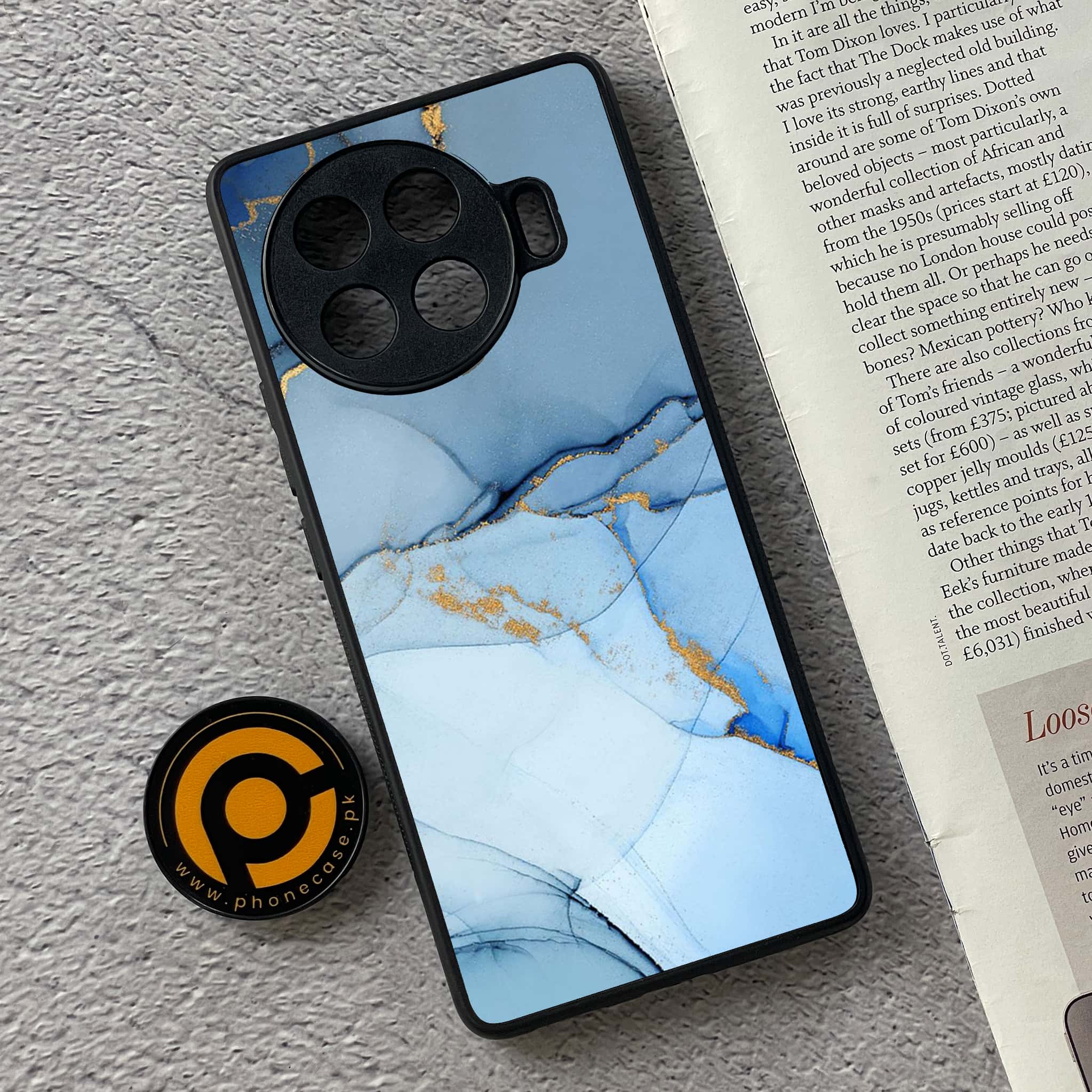 Tecno Spark 20 pro plus - Blue Marble Series - Premium Printed Glass soft Bumper shock Proof Case