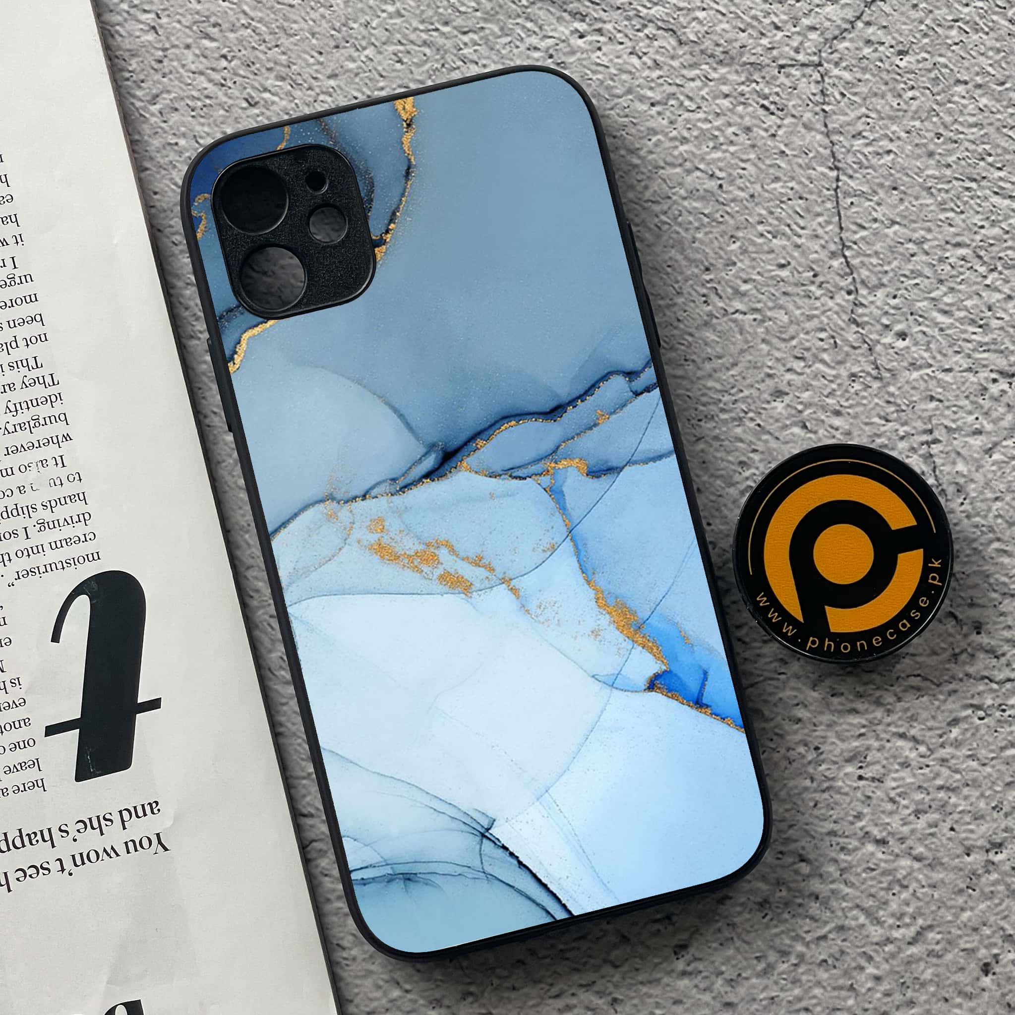 iPhone 11 Blue Marble Series  Premium Printed Glass soft Bumper shock Proof Case