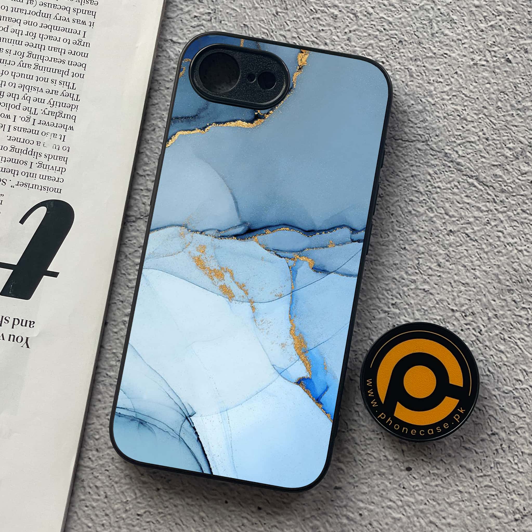 iPhone 16e - Blue Marble Series - Premium Metal  Printed soft Bumper shock Proof Case