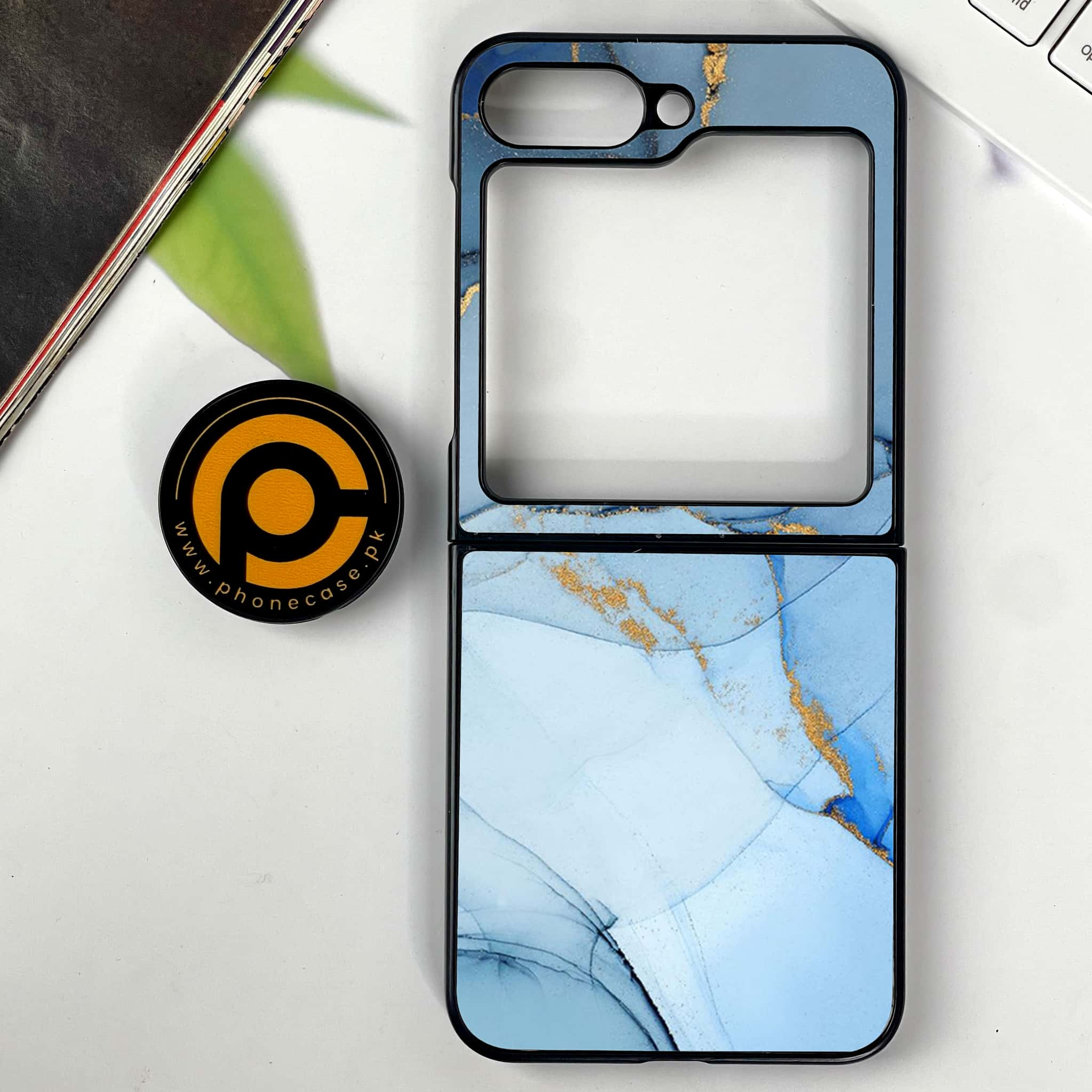 Galaxy Z Flip 6 - Blue Marble Series - Premium Printed Glass soft Bumper shock Proof Case