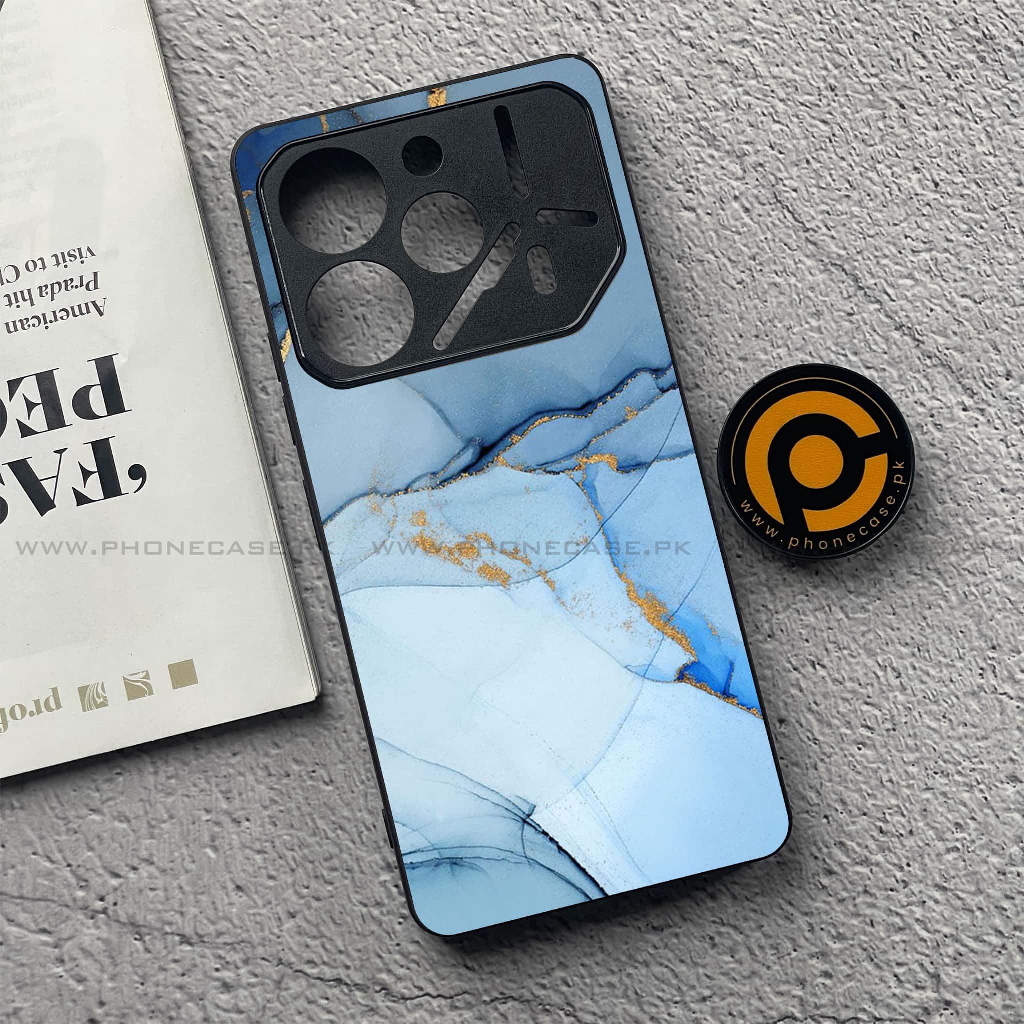 Tecno Pova 6 - Blue Marble Series - Premium Printed Glass soft Bumper shock Proof Case