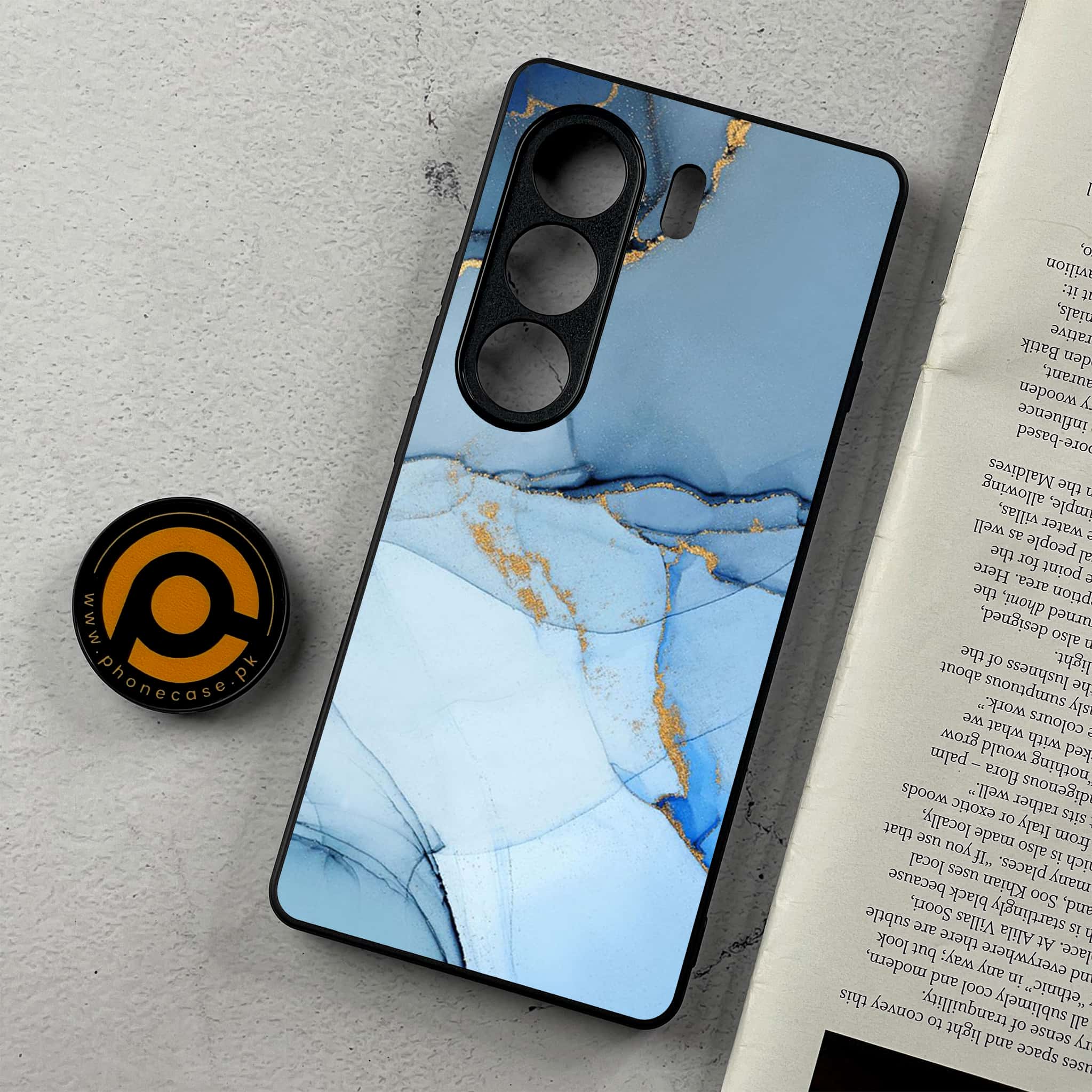 Tecno Camon 40 - Blue Marble Series  - Premium Metal Printed Soft Bumper Shockproof Case