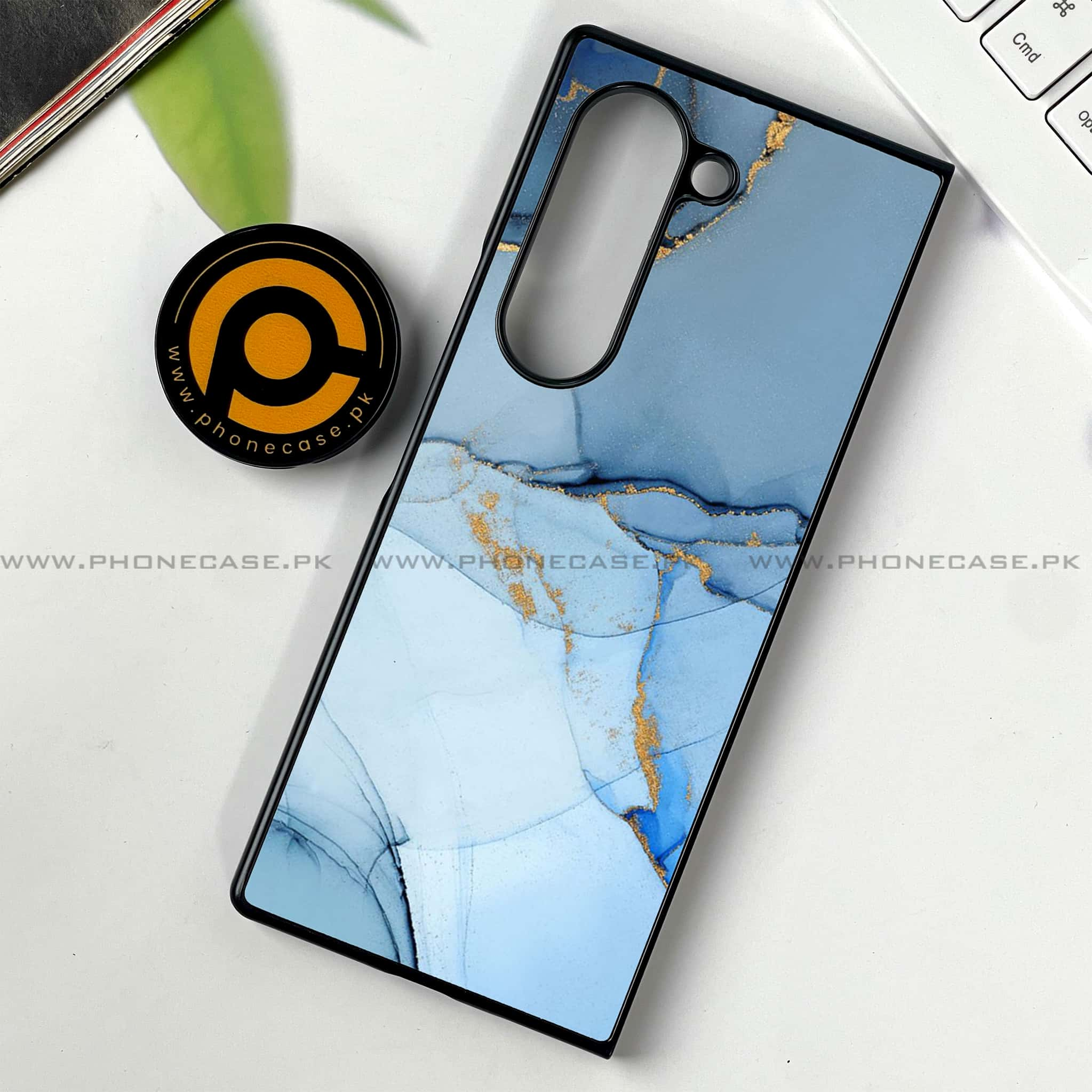 Samsung Galaxy Z Fold 6 - Blue Marble Series - Premium Printed Metal soft Bumper shock Proof Case