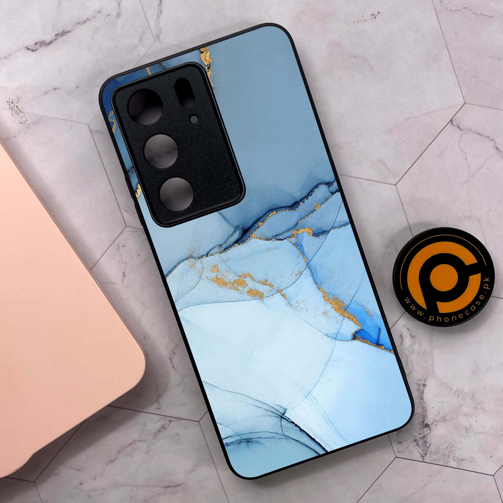 Realme C75x 4G - Blue Marble Series - Premium Metal Printed soft Bumper shock Proof Case