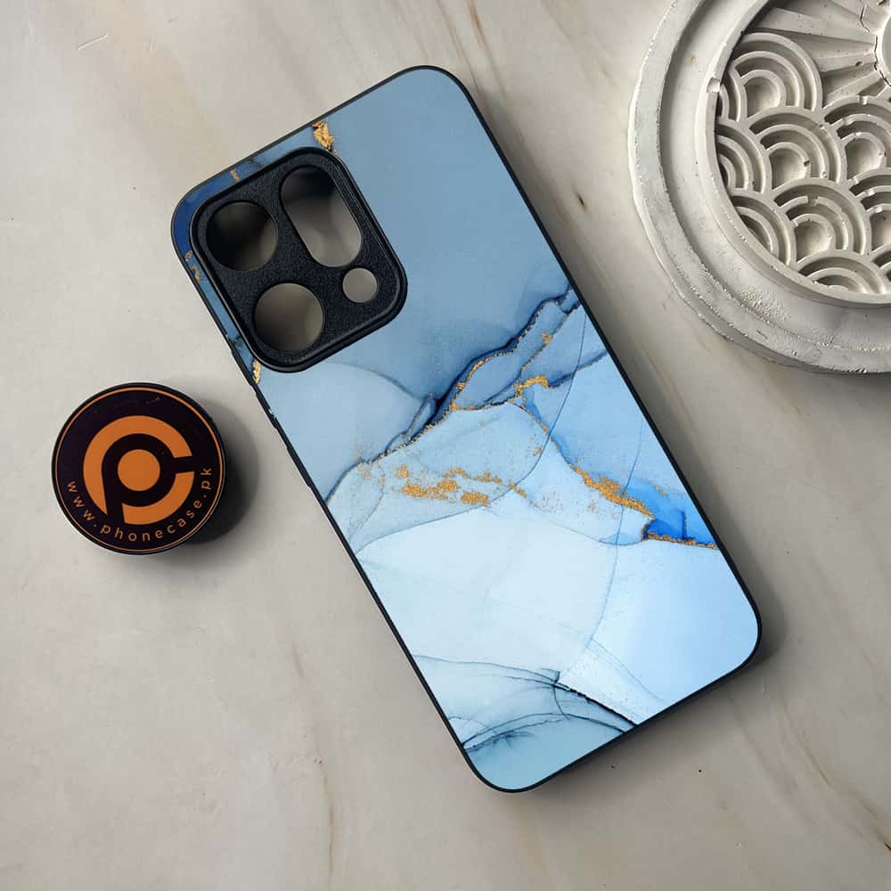 Oppo Reno 14 5G - Blue Marble Series - Premium Metal Printed soft Bumper shock Proof Case