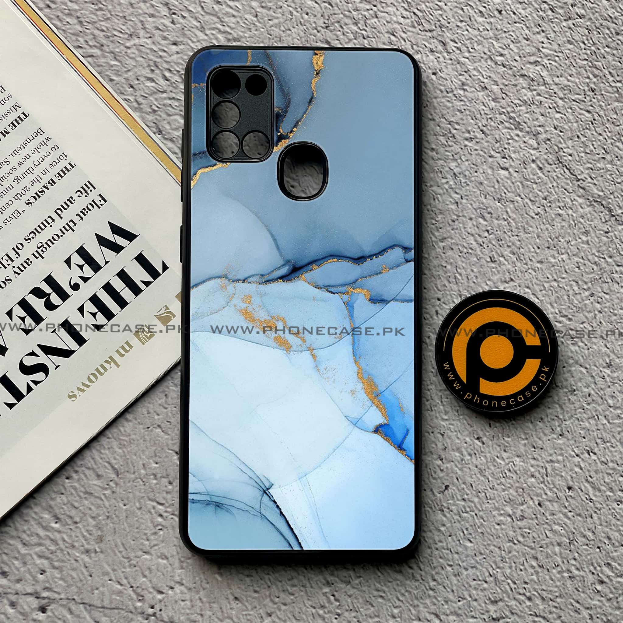 Samsung Galaxy A21s - Blue Marble Series - Premium Printed Glass soft Bumper shock Proof Case