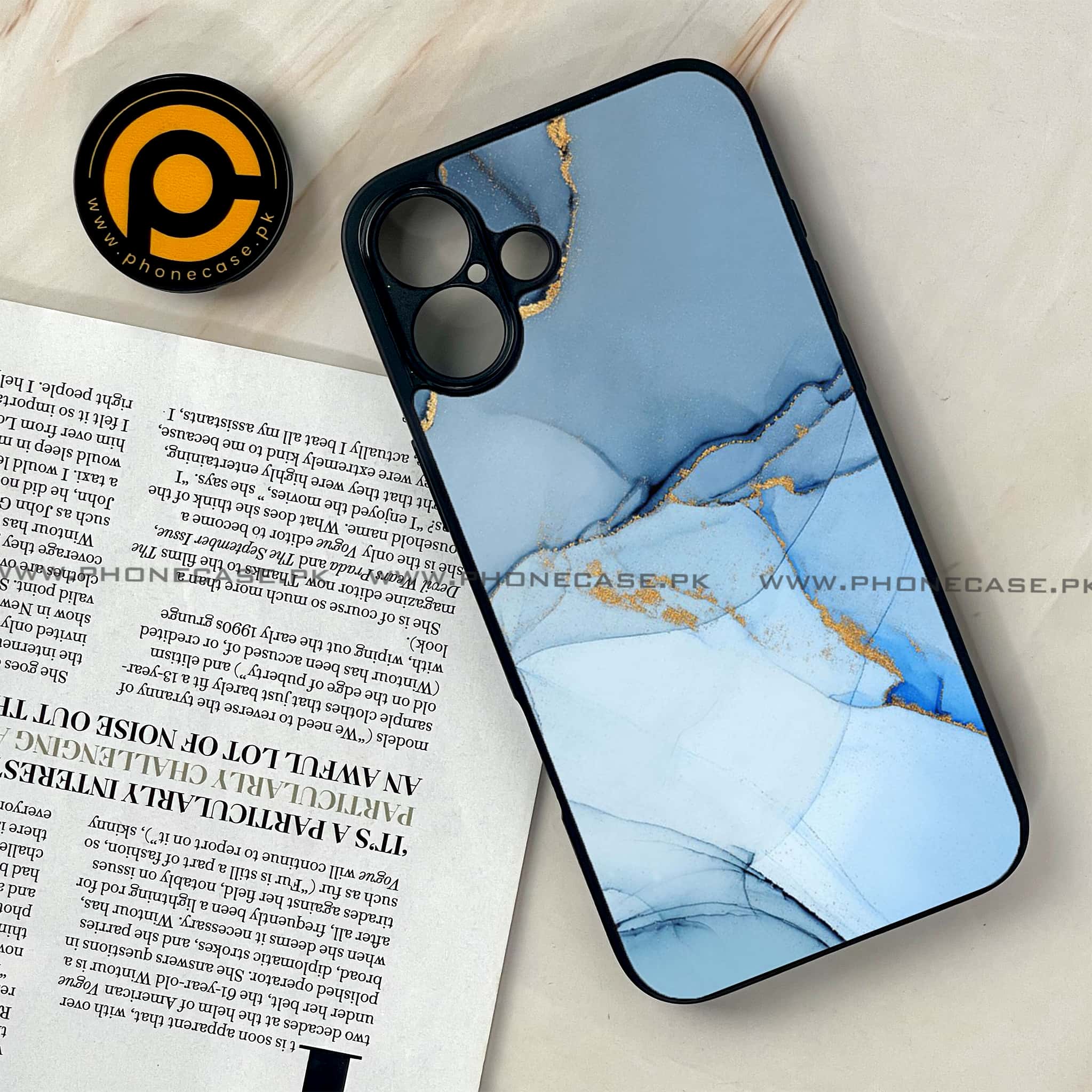 iPhone 16 Plus -  Blue Marble Series - Premium Metal Printed soft Bumper shock Proof Case