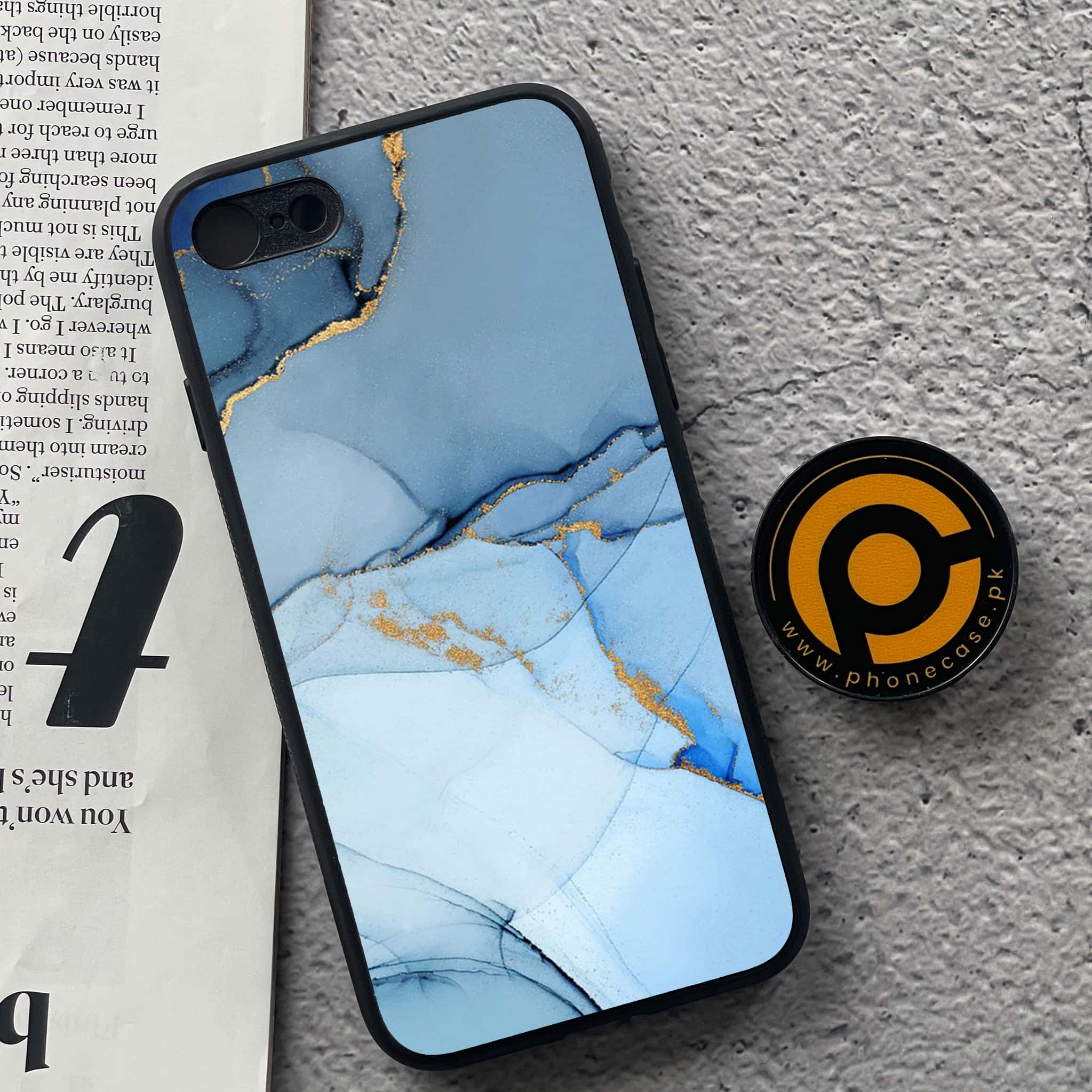 iPhone 7 / 8 - Blue Marble Series - Premium Printed Glass soft Bumper shock Proof Case