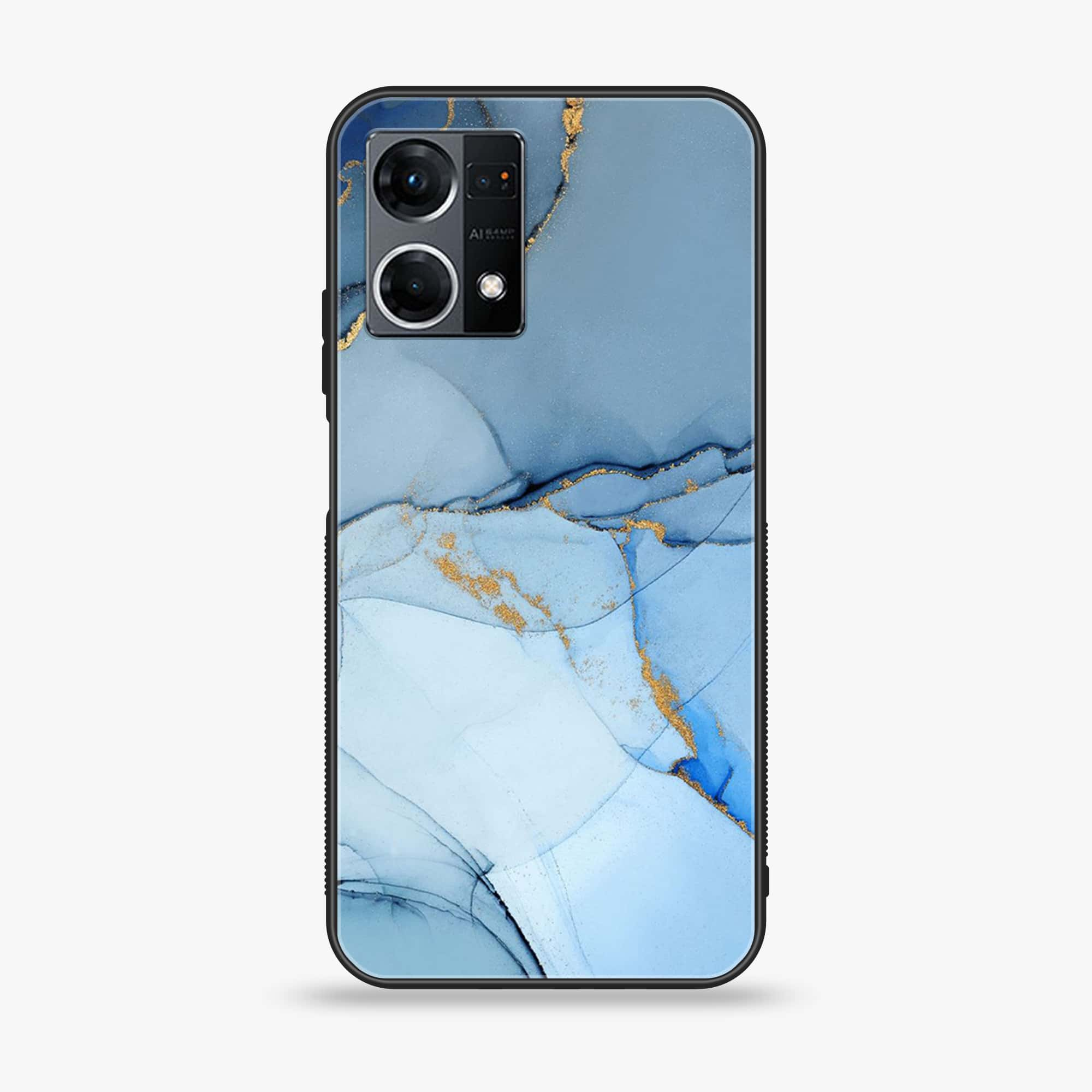 Oppo Reno 7 - Blue Marble Series - Premium Printed Glass soft Bumper shock Proof Case