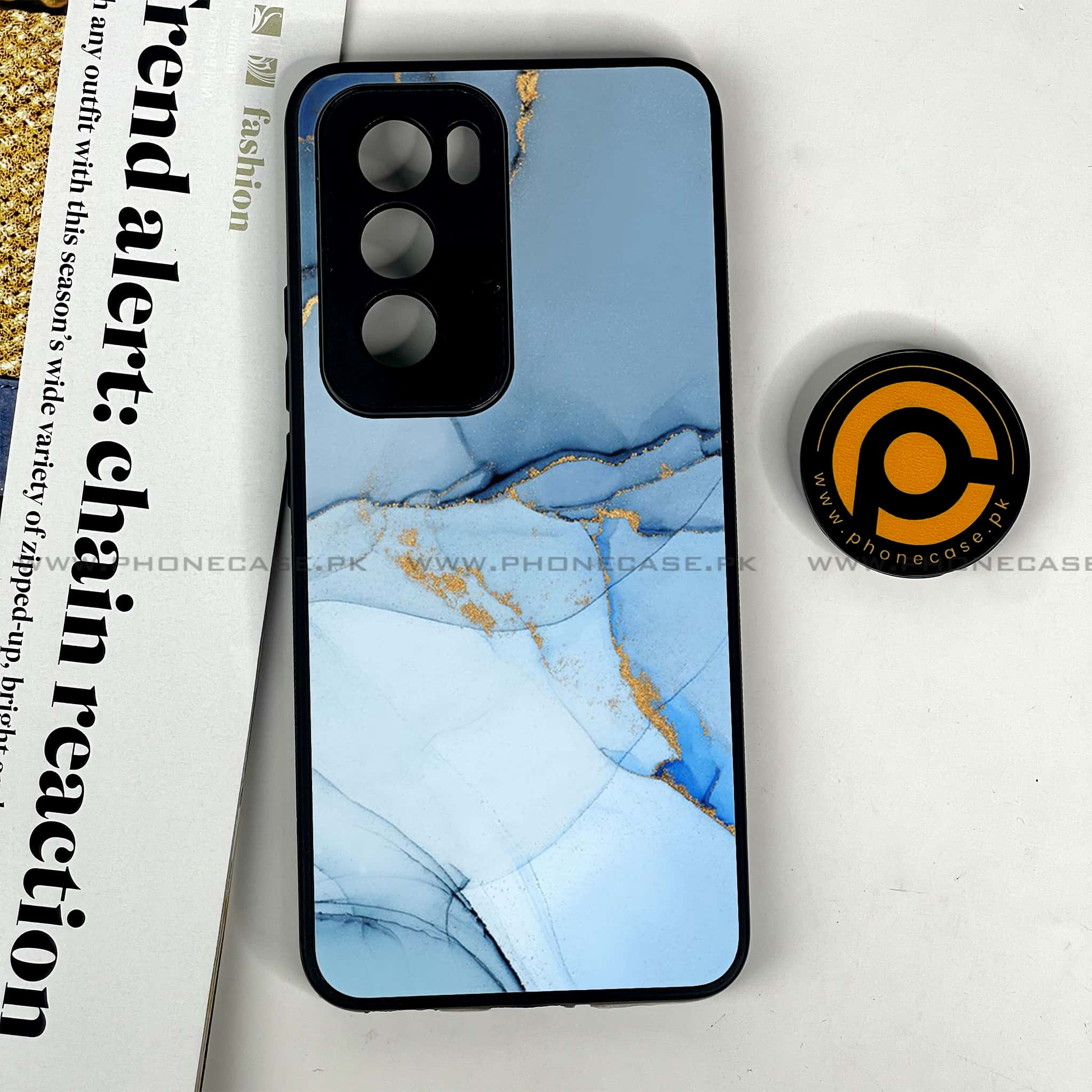 Oppo Reno 12 5G - Blue Marble Series - Premium Printed Glass soft Bumper shock Proof Case